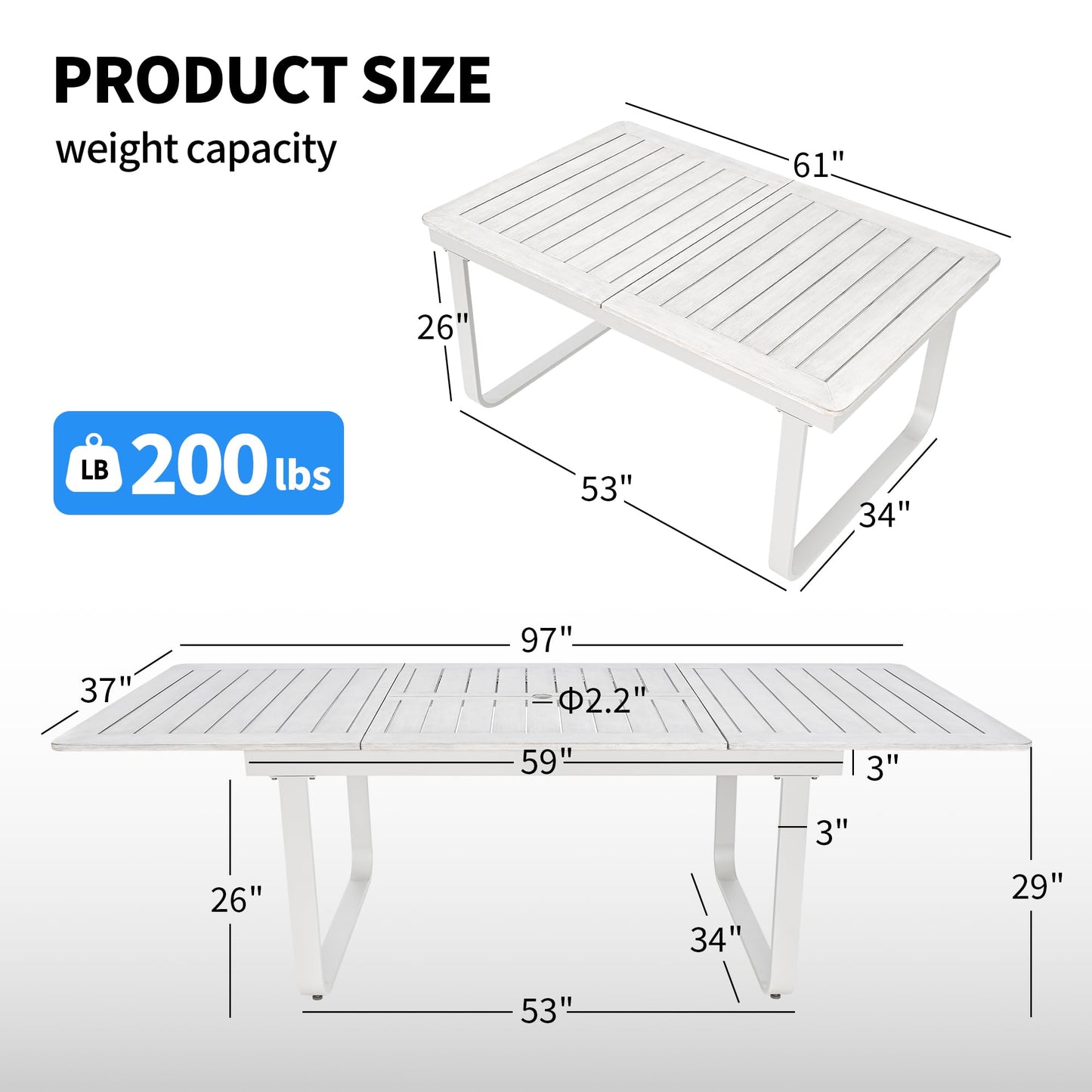 CikaCika Outdoor Patio Dining Table, Patio Expendable Dining Table with Umbrella Hole, Aluminum Frame Wood-Grain Patio Dining Table for 6-10 People, Patio Furniture Set for Backyard, Deck, Poolside