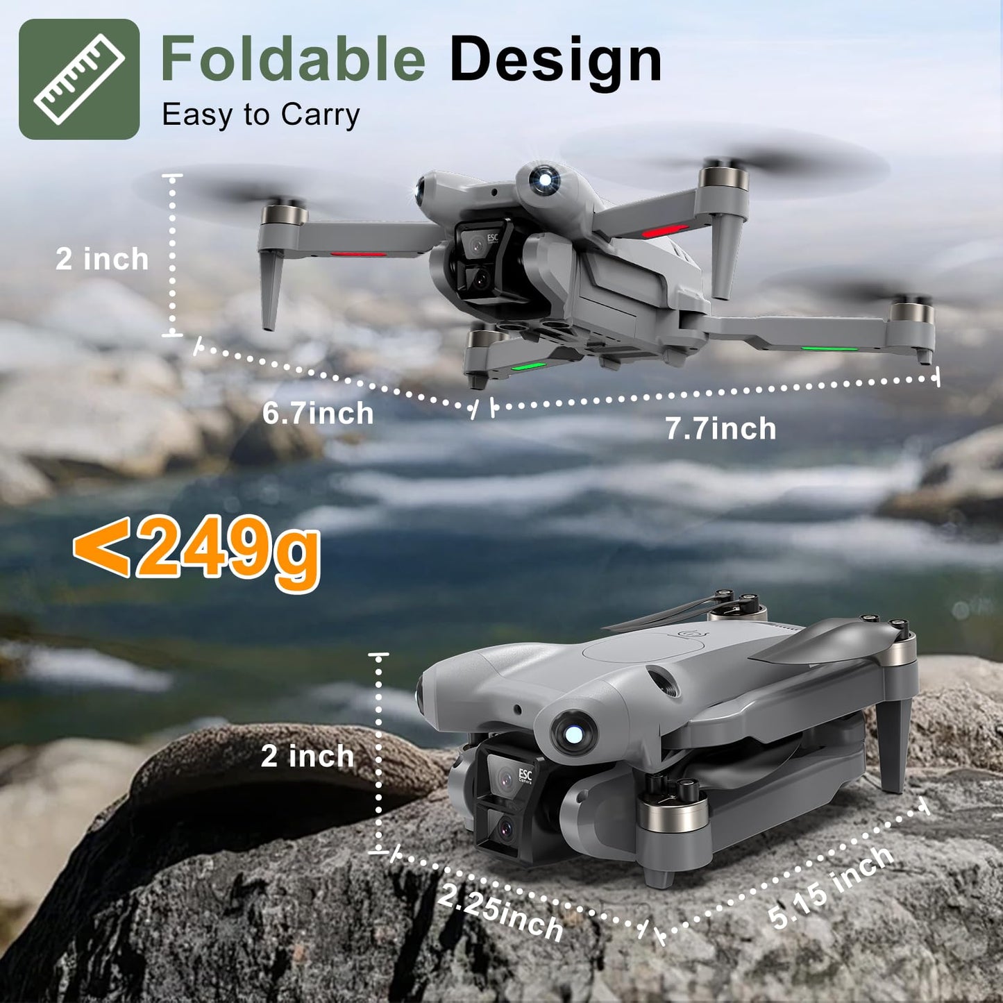 ASFSFQ PRO Drone with Camera for Adults 4K,Brushless Motors Drone for Kids Beginners,40mins Flight Time with 2 Batteries,FPV Foldable RC Quadcopter,Toys Gifts for Teen Boys Girls, Beginner（Grey）