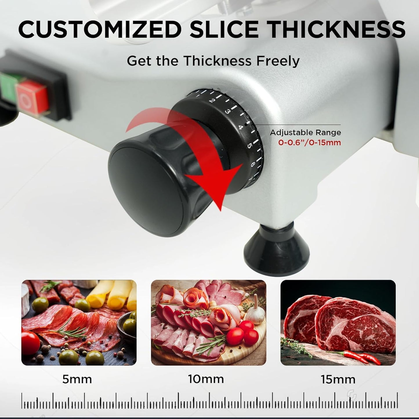Valley Sportsman 10" Commercial Meat Slicer Machine - Electric Deli Meat Slicer with Stainless Steel Blade, Built-in Sharpener, Adjustable Thickness Food Slicer for Meat/Bread/Fruit/Cheese