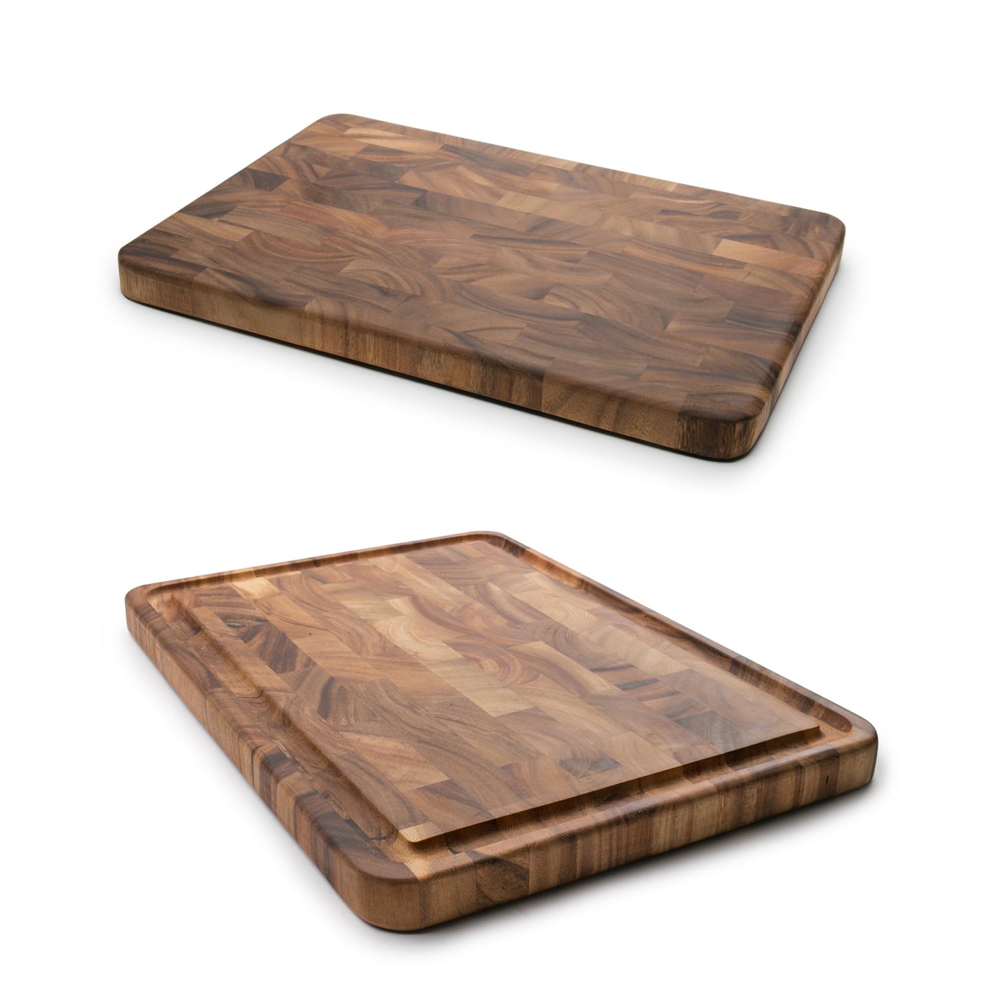 Ironwood Gourmet Large End Grain Prep Station and Large End Grain Prep Board With Juice Channel Set, Acacia Wood