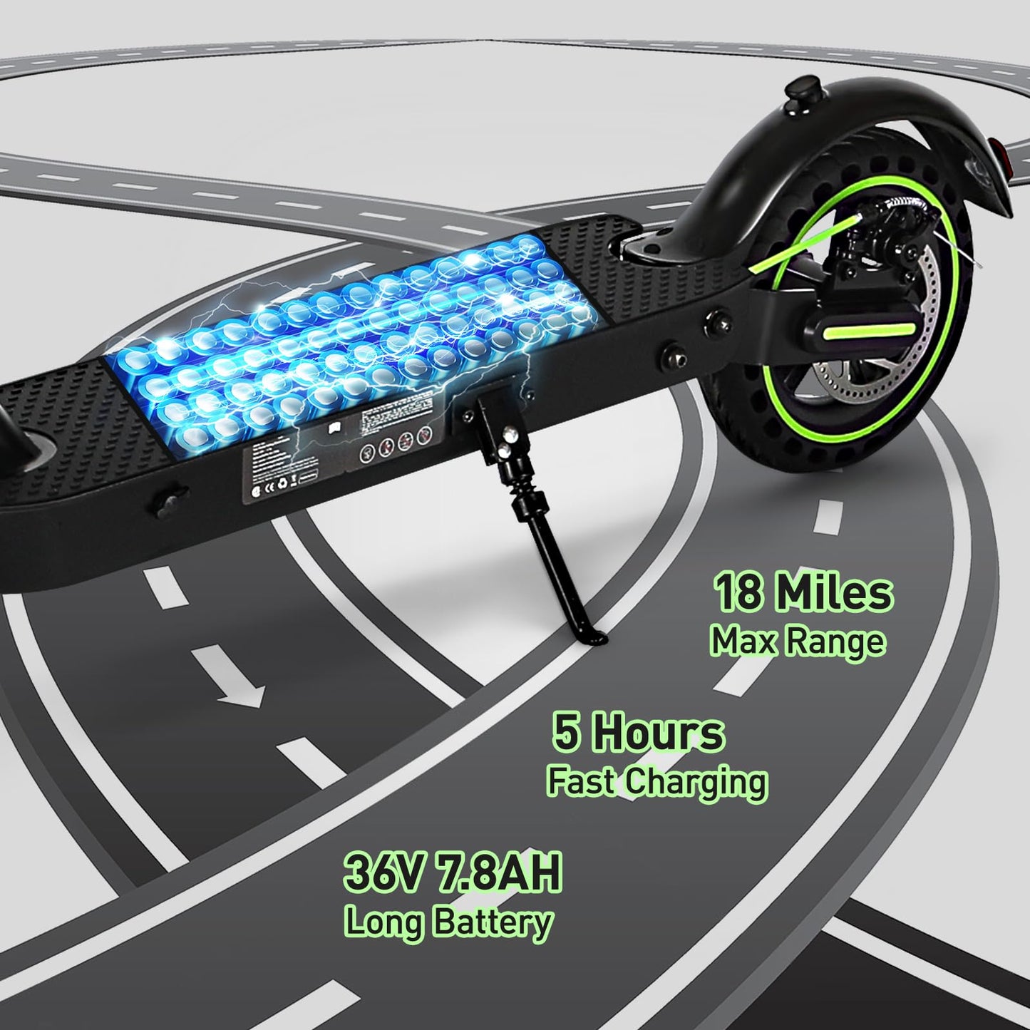 Electric Scooter Adults,Folding E Scooter with 350/500W Motor 19 Mph 18 Miles Range,8.5" Solid Tires Folding Commuting Motorized Kick Scooter (350W 19MPH 7.8AH 18 Miles Dual Rear Suspension - Green)