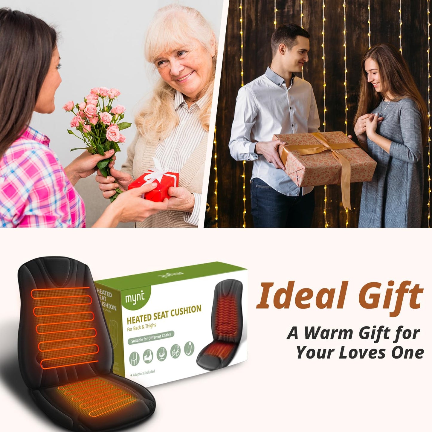 Heated Seat Cover with Expanded Heating Area, Heated Seat Cushion for Full Back and Seat, Seat Warmer with 3 Levels Temperature Control for Home Office and More, Warm Gift for Winter