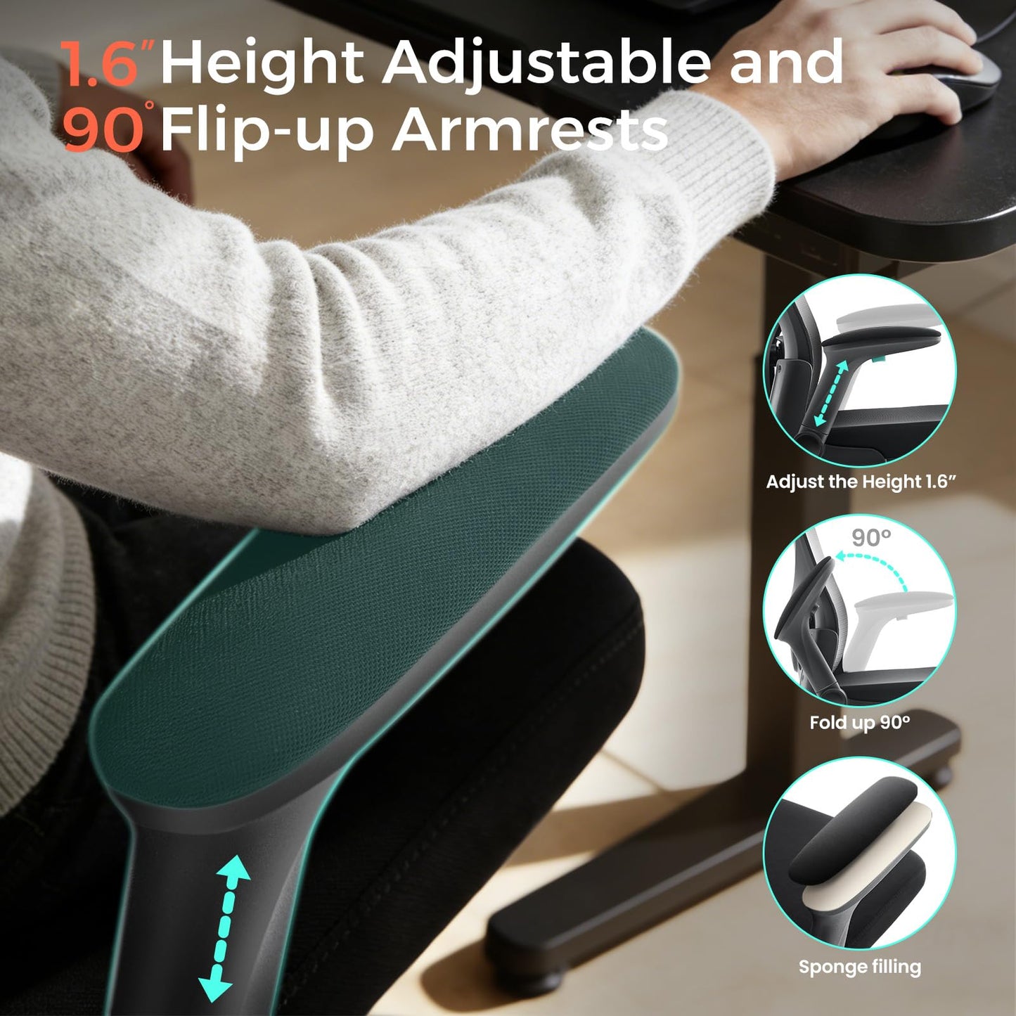 Morkprism Office Chair,Ergonomic Office Desk Chair with 2D Adjustable Lumbar Support,3D Headrest,2D Arms,330LBS High Back Mesh Computer Home Office Chairs Rolling Tilting Swivel Executive Chairs Black