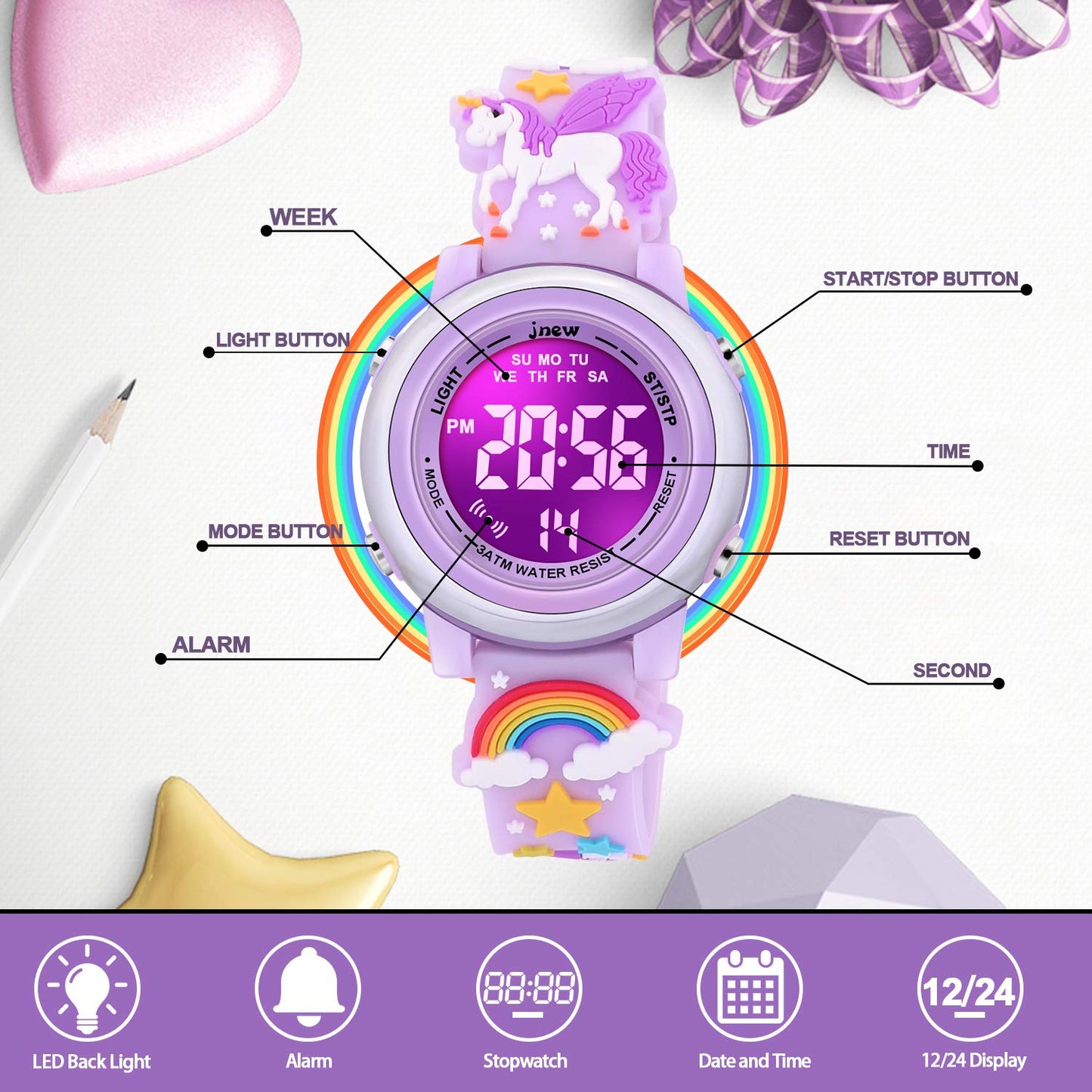 VAPCUFF Toys for Girls Age 3-12, Kids Watches for Girls Fun Toys for 6 7 8 9 10 11 12 Year Old Girls Popular Gifts for 6 7 8 9 10 11 12 Year Old Girls - Unicorn Purple