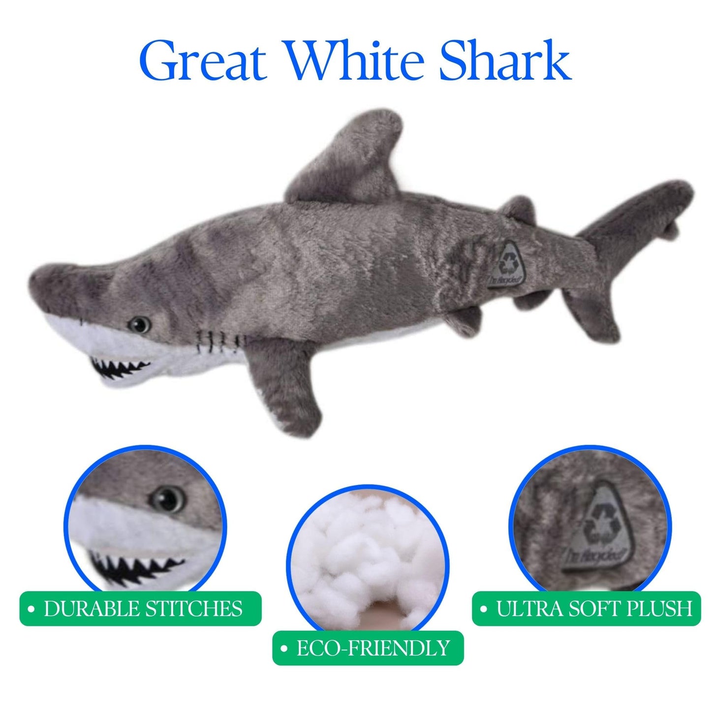 The Petting Zoo Great White Shark Stuffed Animal Plushie, Gifts for Kids, Wild Onez Ocean Animals, Shark Plush Toy 21 inches