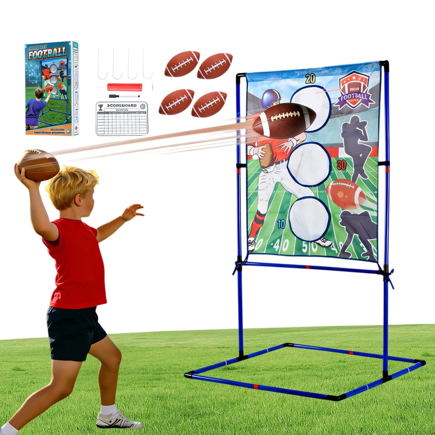 Jahenway Football Toss Game Set with 4 Inflatable Balls – Football Throwing Target Toy for Kids Ages 8-12, Indoor & Outdoor Sports Activity for Boys and Girls Ages 3+