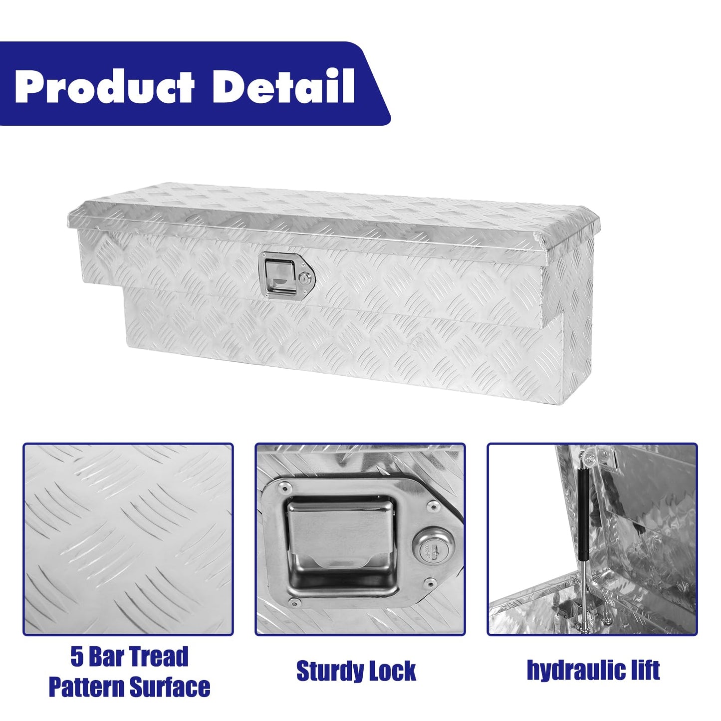 bchsadvb Side Mount Truck Tool Box 36"X12"X12" Aluminum Pickup Truck Bed ToolBox Trailer Storage with Lock Key 5 Bar Tread-Silver