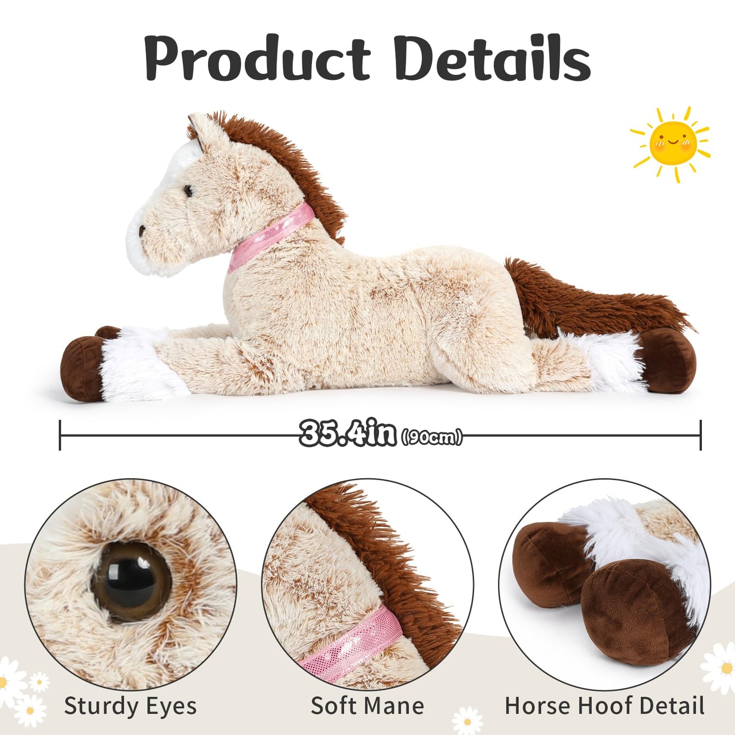 Tezituor 3ft Large Realistic Horse Stuffed Animal, 35.4 Inches Big Stuffed Pony Plush Toys for Ridding, Hugging Soft Horse Plush Theme Body Pillow Christmas Birthday Gift for Boys Girls