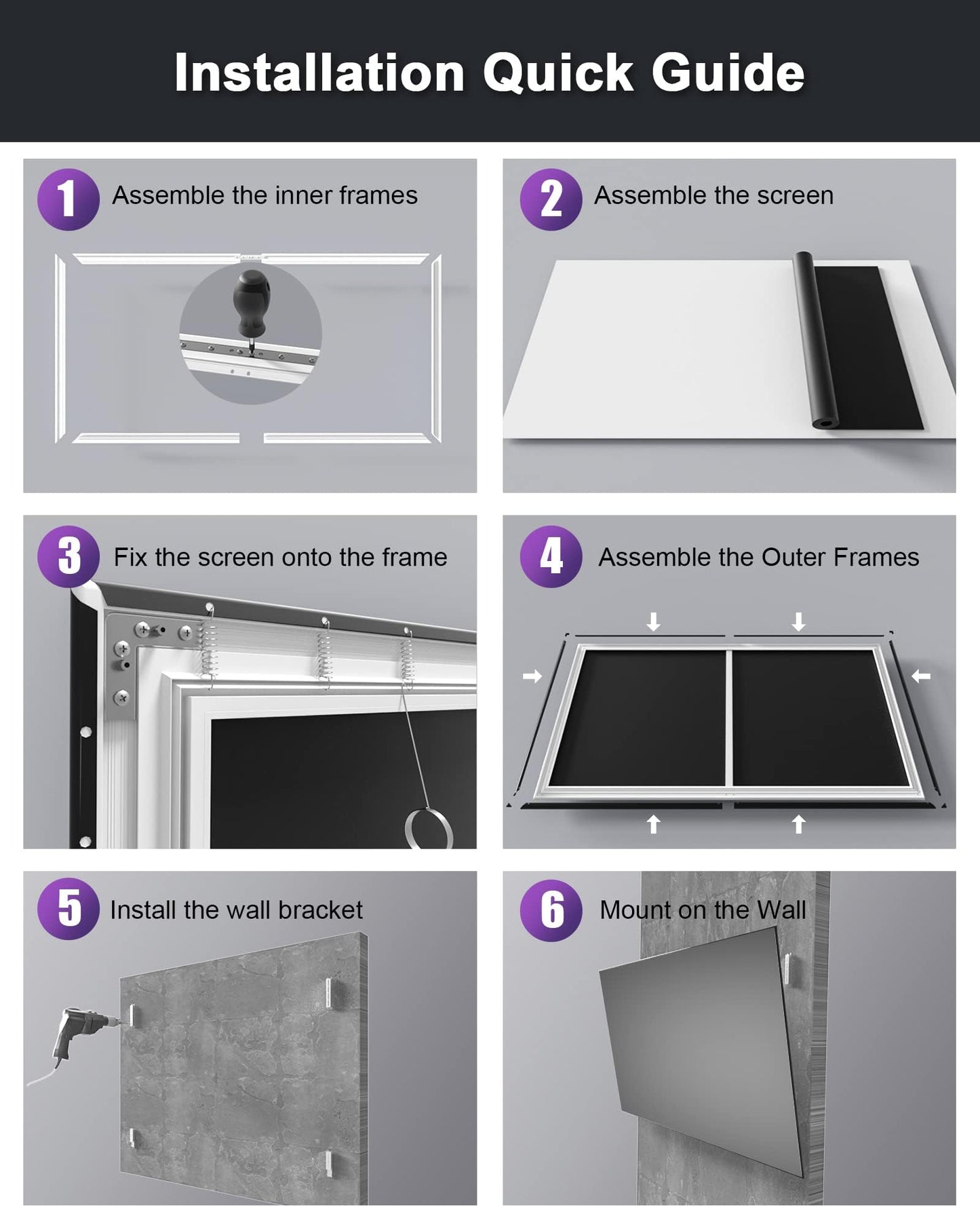AWOL VISION 100-inch Projector Screen Fixed Frame, 1.3 dB Peak Gain, The Perfect Combo with LTV-2500, 80% Picture Quality Improved, 4K / 8K Ultra HD, Active 3D Wall Mount Projector Screen, MW-100