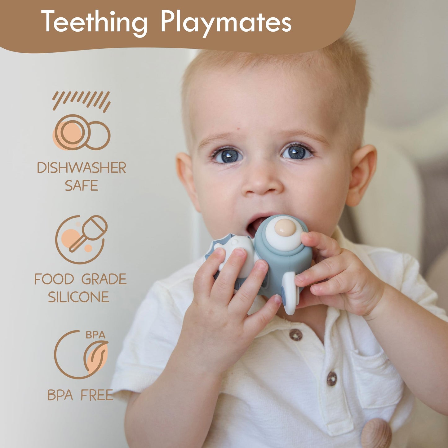 Moonkie Dinosaur Baby Stacking Toys | 7-Piece Silicone Rings for Teething Relief | Educational Toy for Infants & Toddlers 6 Months+ | Baby Shower or Birthday Gift for Boys