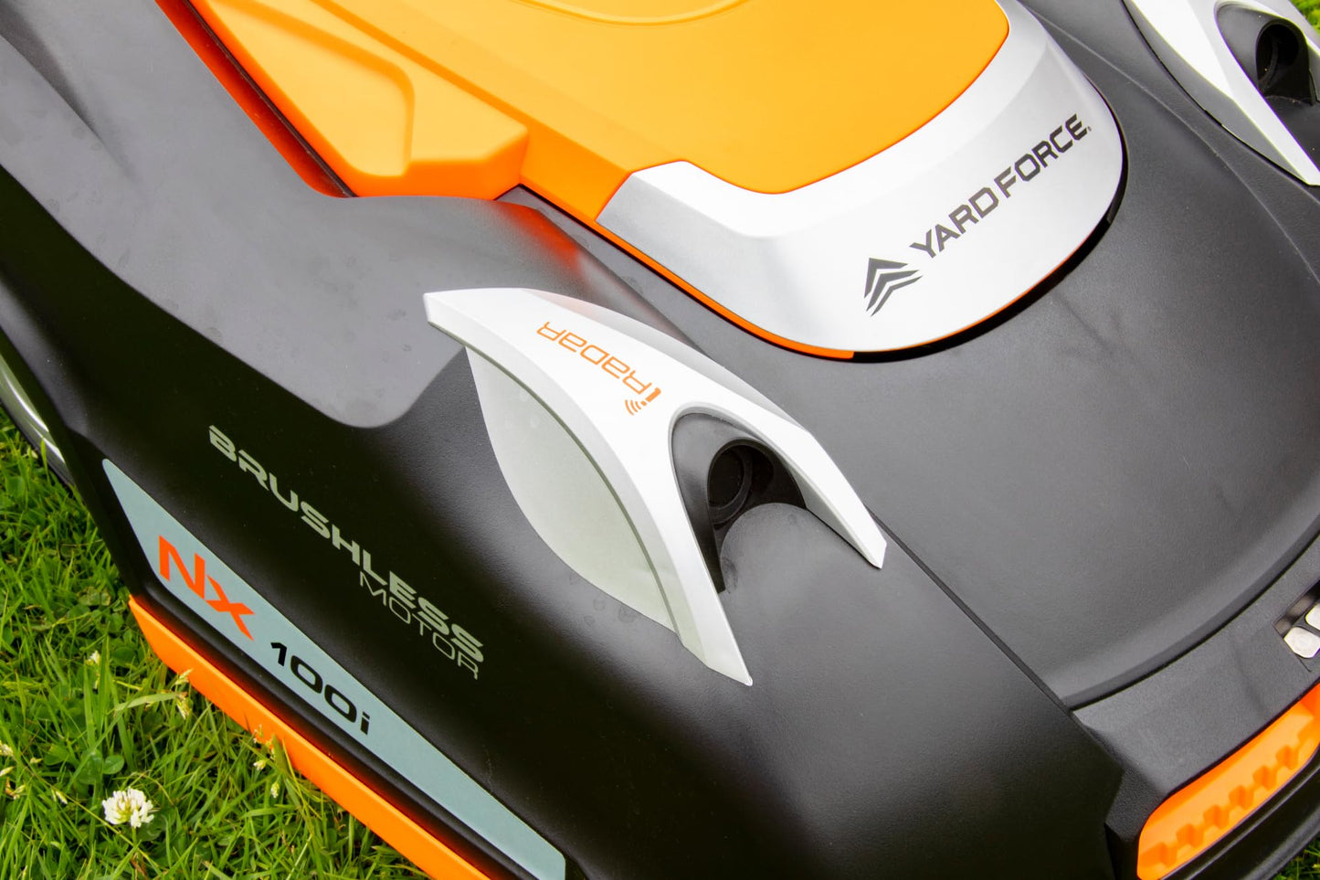 Yard Force NX100i Robotic Mower with Wi-Fi Connection, 28V Battery, App Control, Automatic Mowing and Charging (1/4 Acre Wired)