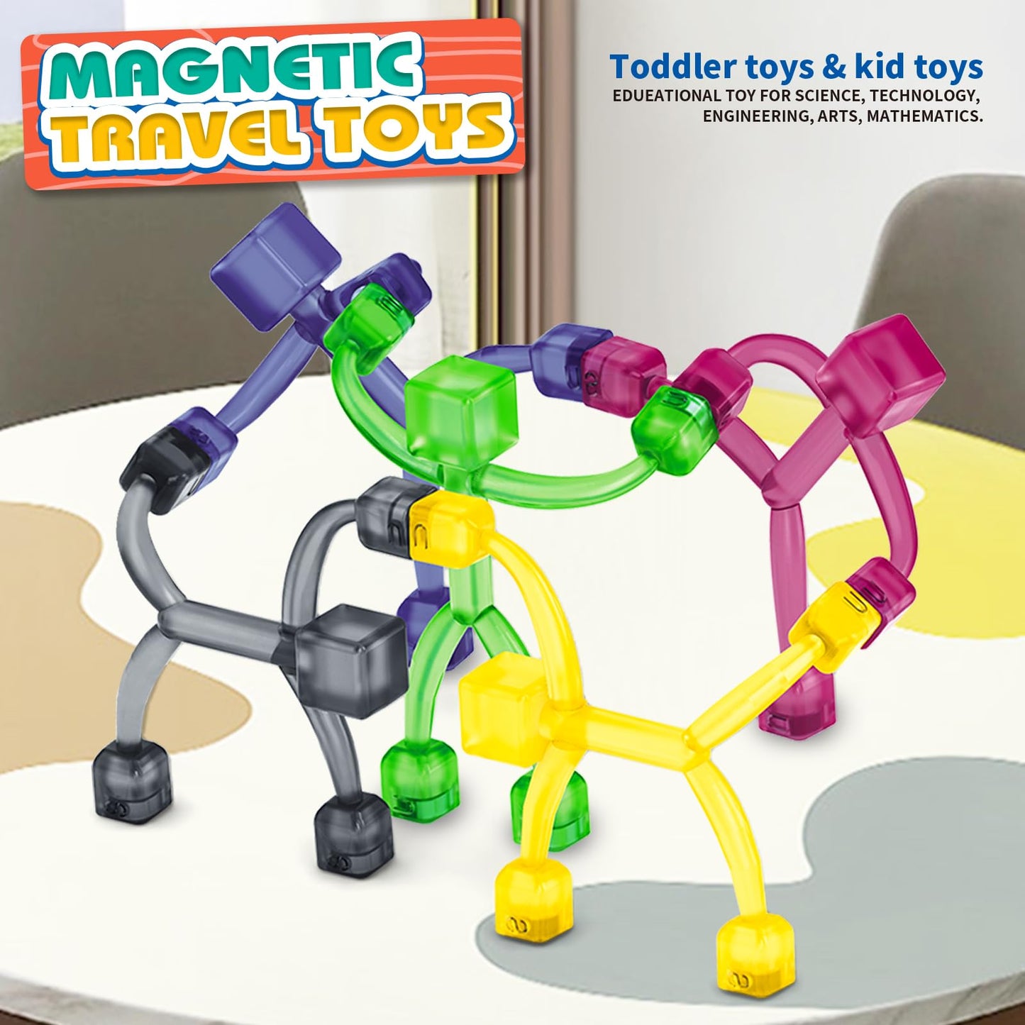 Pushmick 10-Pack Magnetic Men Fidget Toys, Travel Sensory Toys for Kids & ADHD Autism, STEM Learning Gifts for Stocking Stuffers.