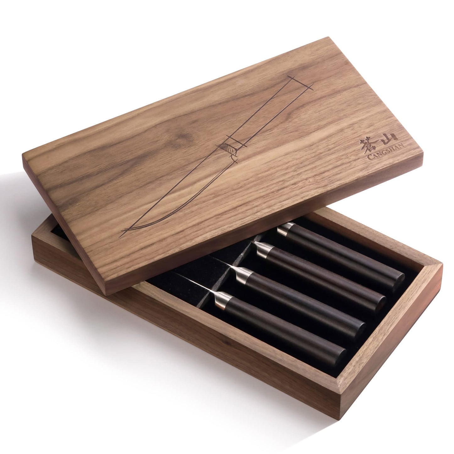 Cangshan HAKU Series 4-Piece Fine-Edge Steak Knife Set with Walnut Box, Forged X-7 Damascus Steel, 501141