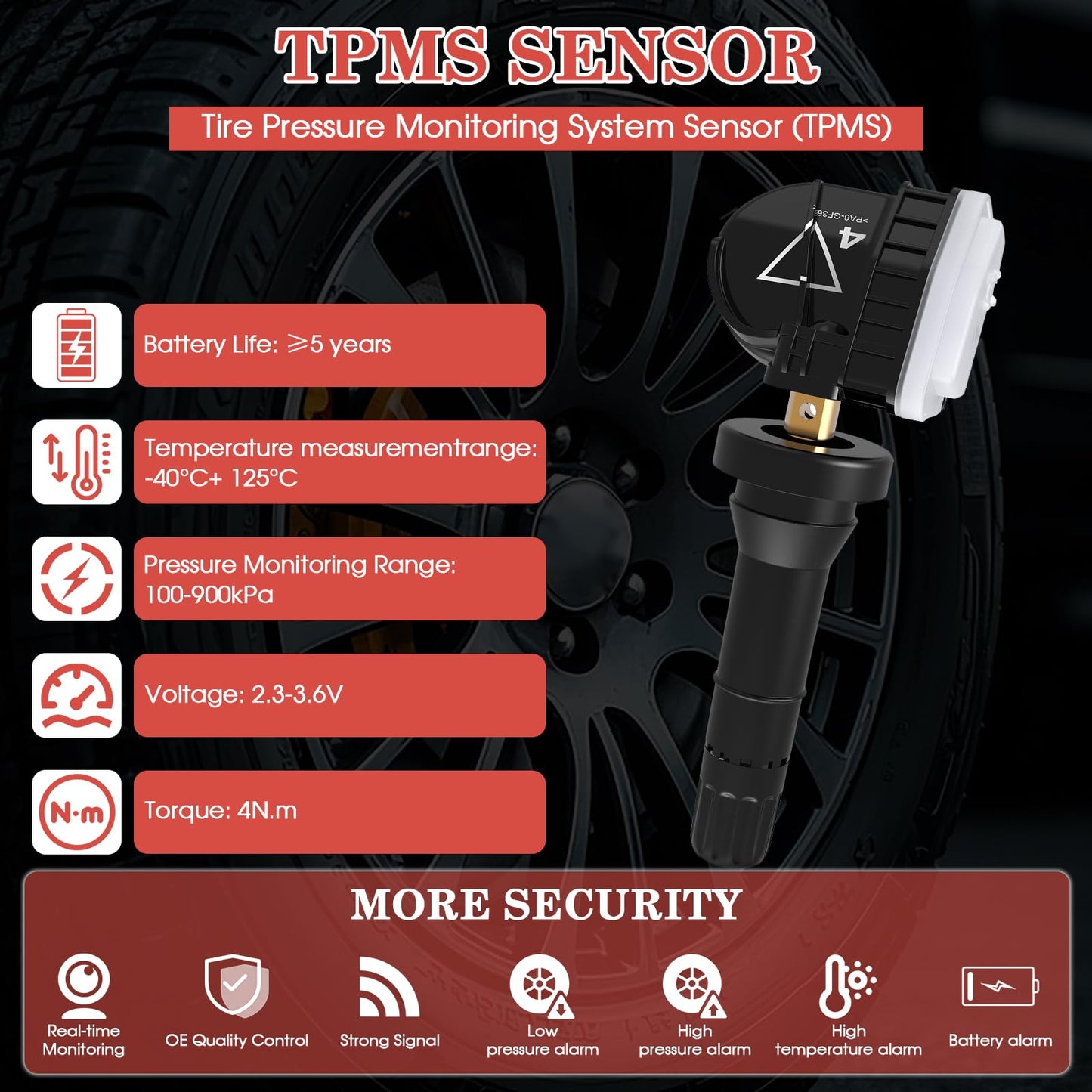 Niutudza TPMS Sensor Compatible with Chevy/Buick/Cadillac/GMC Acadia Sierra 2016-2019, 433MHz Pre-Programmed Tire Pressure Sensors, Replace 13598773 3516165 13506028 13594222 4 Pack