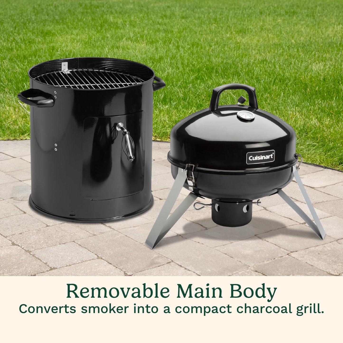 Cuisinart 16” Vertical Charcoal Smoker, Integrated Thermometer, Water Bowl and Dual Vents Perfect for Smoked Brisket, Chrome Plated Grates Smoker Grill for BBQ, Camping, Tailgates