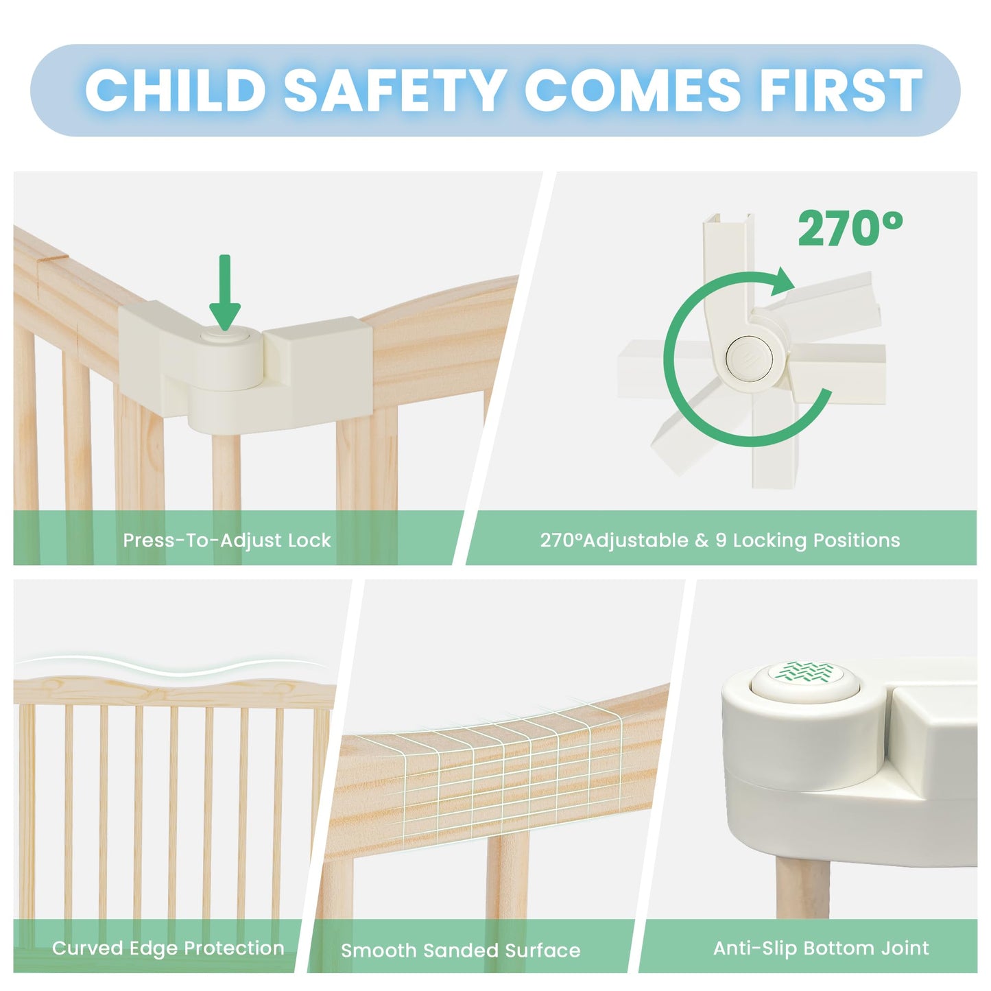 7-in-1 Foldable Wooden Toddler Climbing Toys, Foldable Wooden Playpen - Adjustable Wood Baby Play Yard with Child-Proof Lock