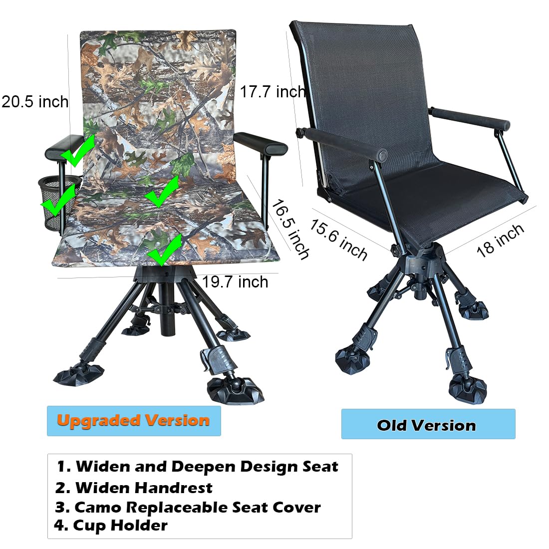 CROSS MARS Silent Swivel Stable Portable Ground Folding Outdoor Camping Fishing Hunting Blind Chair Seat with Cover, 4 Legs Adjustable Height (Camo)