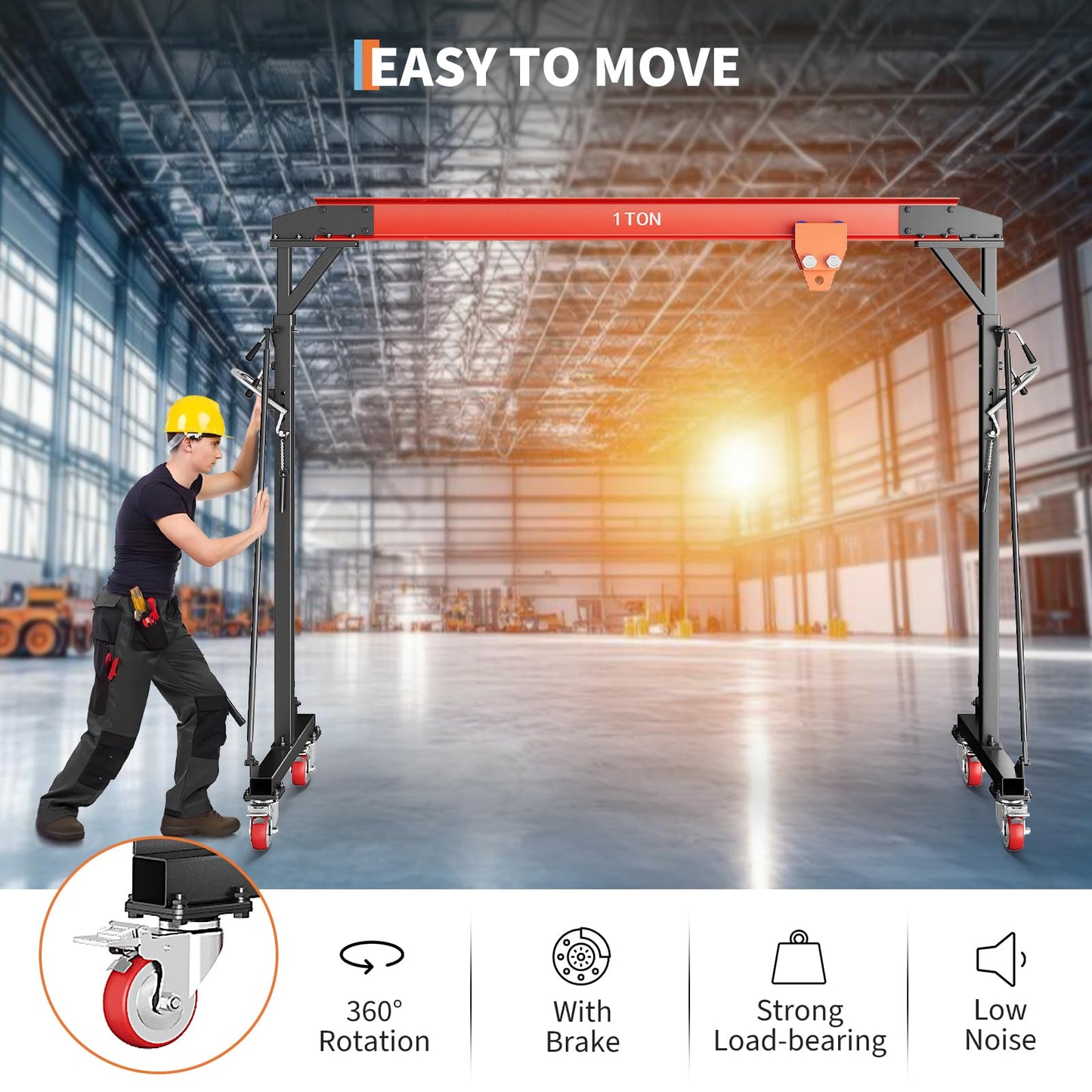 2200 LBS Gantry Crane with 8-12 FT Adjustable Height, 1 Ton Gantry Crane, Shop Crane Lift Hoist for Warehouse, Factory(with Manual Trolley & Hoist, Lifter, Sling, Hooks, Shackles, Links)