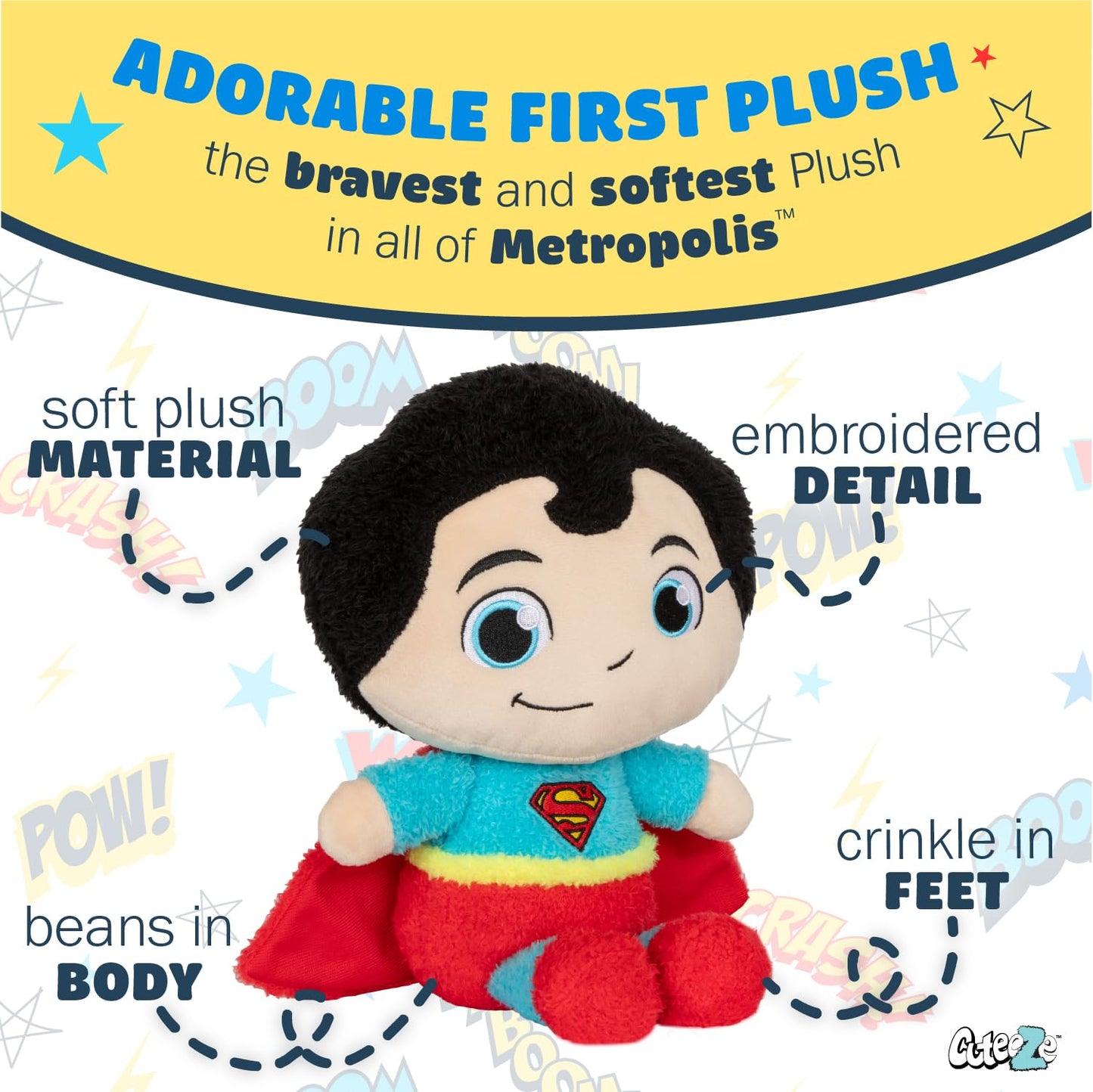 Kids Preferred WB DC Superman Cuteeze Extra Soft Plush Stuffed Superhero Toy for Baby and Toddler Boys and Girls – 12 Inch Size