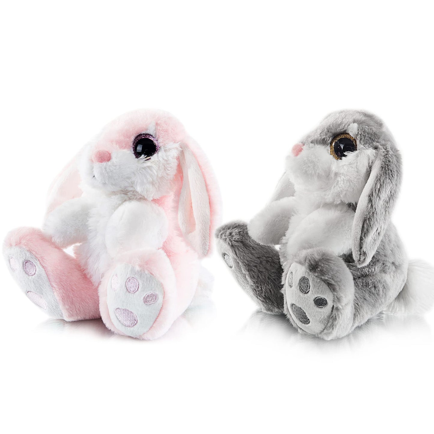 My OLi 2 Pack Easter Bunny Stuffed Animals 7 Inch Small Stuffed Bunny Soft Plush Rabbit Toys with Floppy Ears Bedtime Friend Soft Toy Easter Gifts for Kids Girls & Boys, Gray & Pink