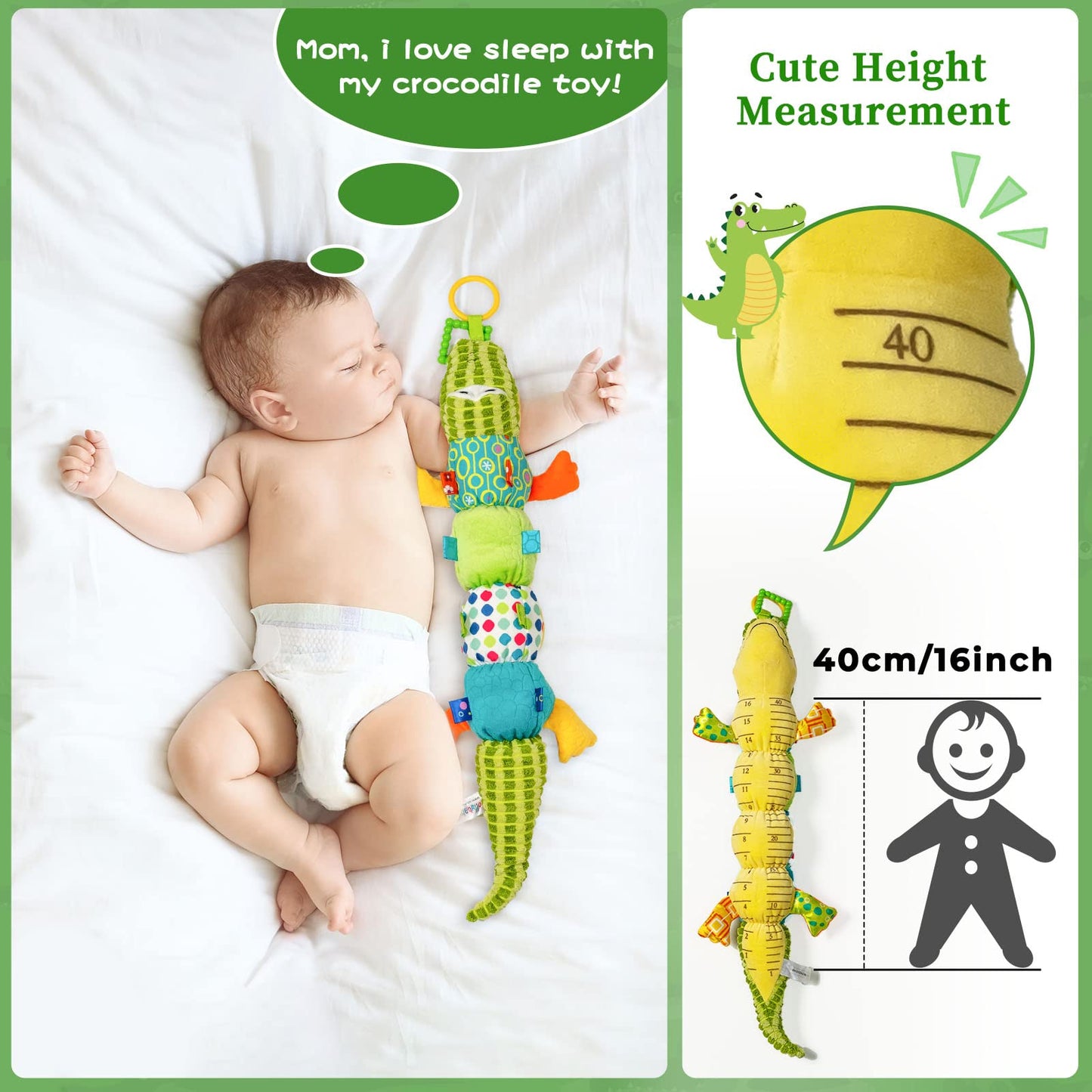 Jollybaby Baby Toys, Tummy Time Baby Toys 6-12 Month with Rattles, Crinkle, Newborn Musical Toy for Infant 0 3 6 9 12 Months Boys & Girls-Alligator