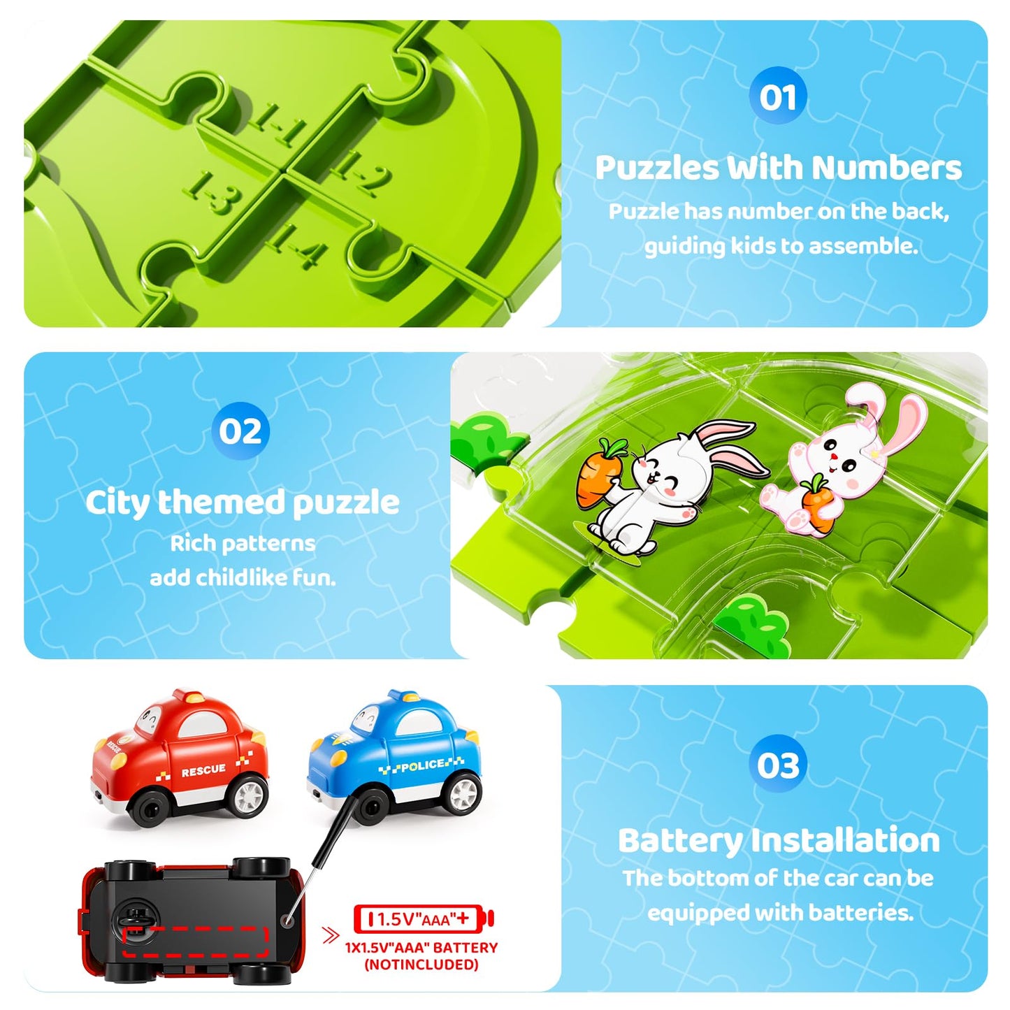 Beby Buty 48PCS Puzzle Race Track Car Set Toys for Kids Boys, Floor Puzzle Car Tracks for Boys Ages 3-5 4-6, Toddler Toys Gifts for 3 4 5 Year Old Kids, Ideal 3 4 5 6 Year Old Birthday Gifts