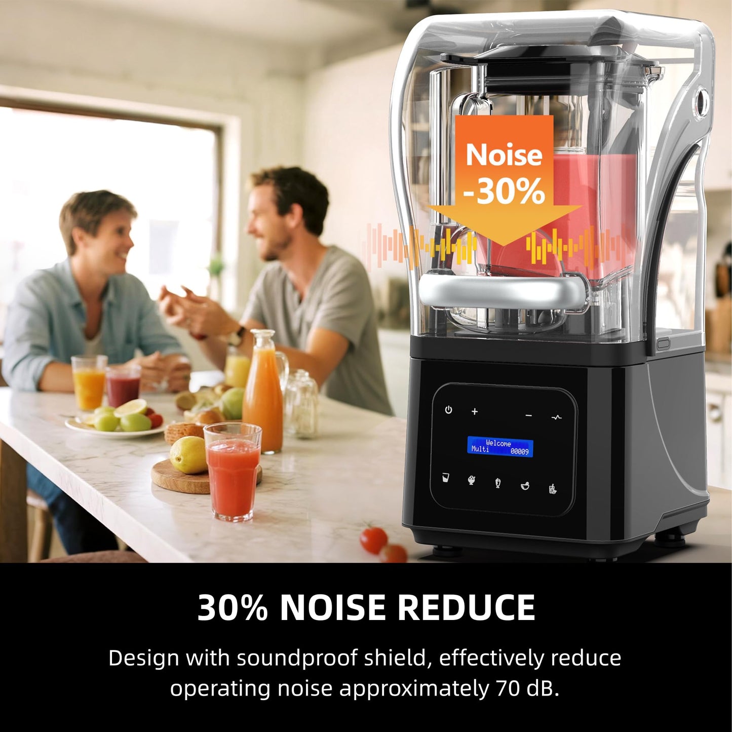 Professional Commercial Blender for Kitchen, Heavy Duty Quiet Shield, 2200W Motor, 6 Food Grade Blade, 60 Oz Pitcher, 5 in 1 Functions Countertop Blender for Ice Crush, Smoothies, Shakes, Spreads