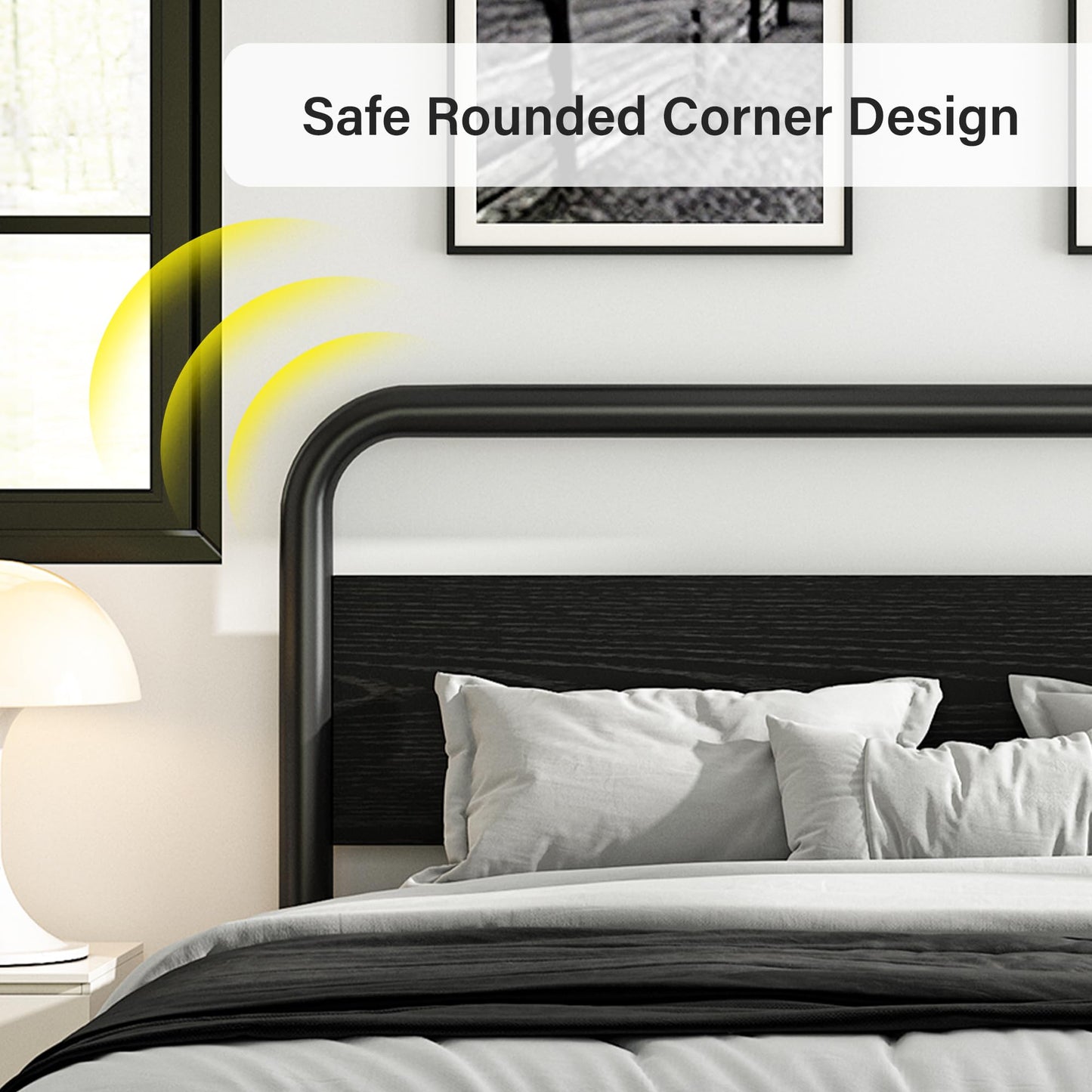 Catrimown Queen Bed Frame with LED Lights, Heavy Duty Metal Rustic Platform Bed Frame Queen Size, with Headboard, Under Bed Storage, Noise Free, No Box Spring Needed, Black