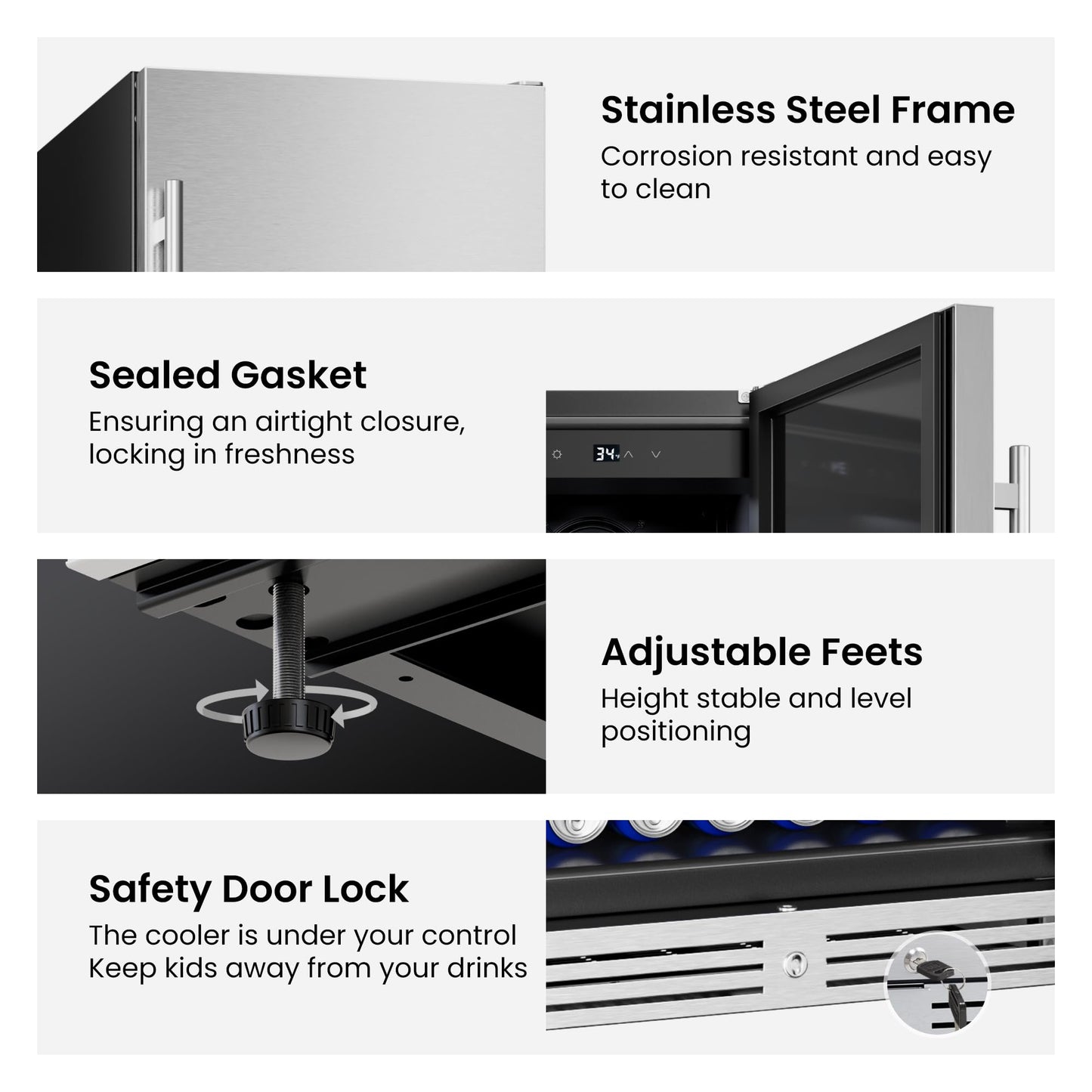 Yeego 24 Inch Beverage Refrigerator, 160-Can Beverage Cooler with Lock & Auto Defrost, Stainless Steel Indoor & Covered Outdoor Beverage Fridge, Freestanding or Under Counter for Beer, Soda & Wine