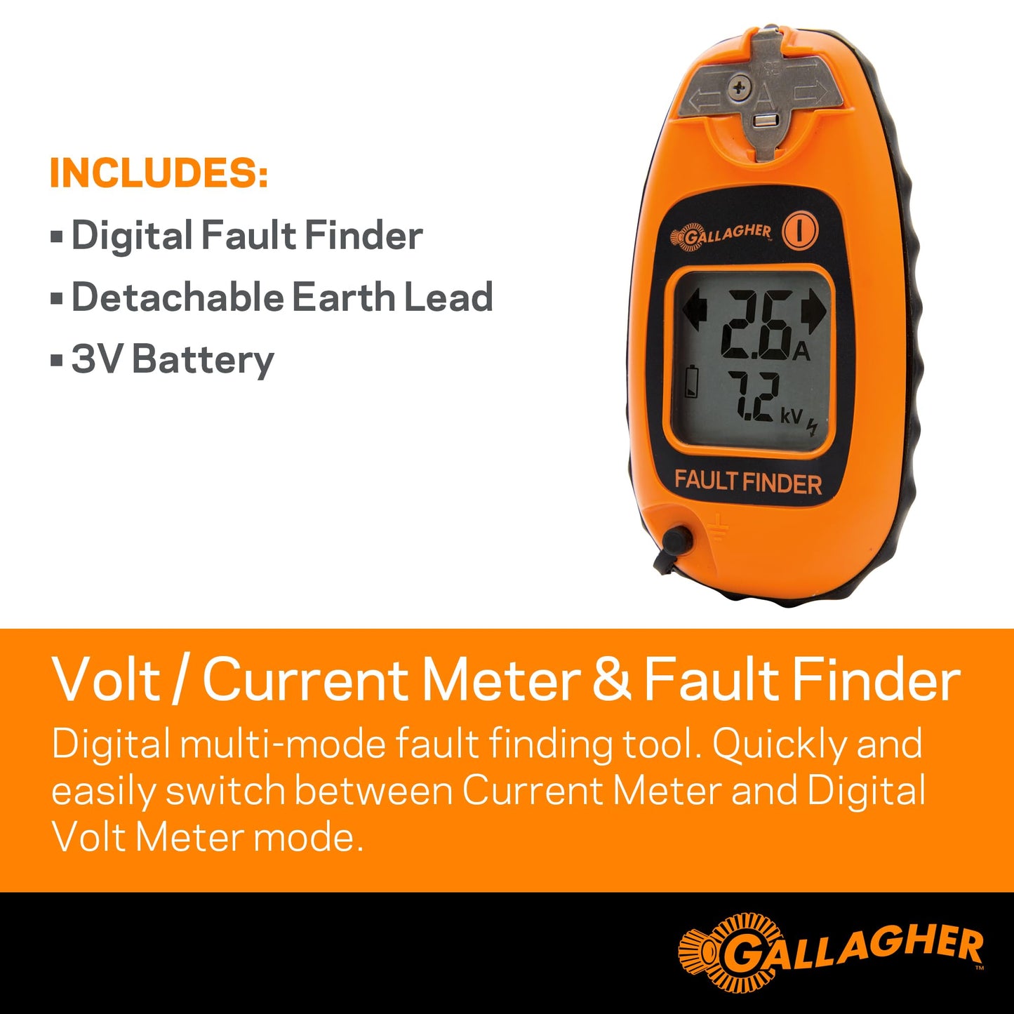 Gallagher Smartfix Fence Volt & Current Meter | Fault Finder for Electric Fencing | Digital Display with Directional Arrows | Measures Voltage, Amperage & Short Location | Saves Time on Repairs
