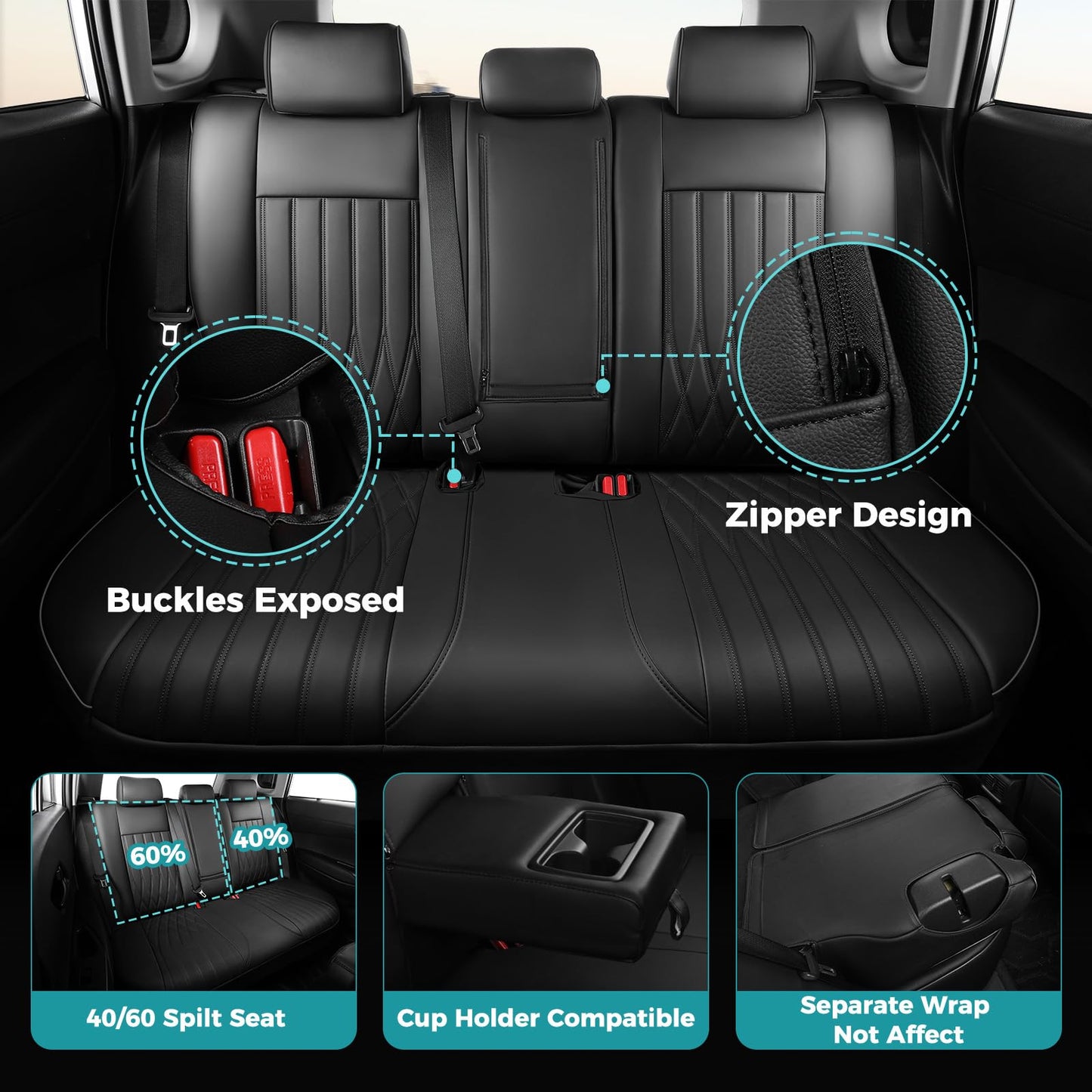 FEINEPRO RAV4 Seat Covers for Toyota RAV 4 2019 2020 2021 2022 2023 2024 2025 LE XLE Limited XLE Premium Gas (not for Hybrid) Faux Leather Car Seat Covers Full Set - Black