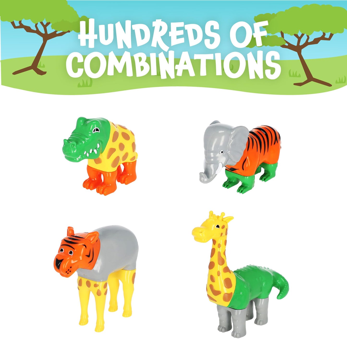 POPULAR PLAYTHINGS Magnetic Animals for Toddlers 1-3, Mix or Match Animal Toys, Set of 4 Gift for Kids - Jungle Animals