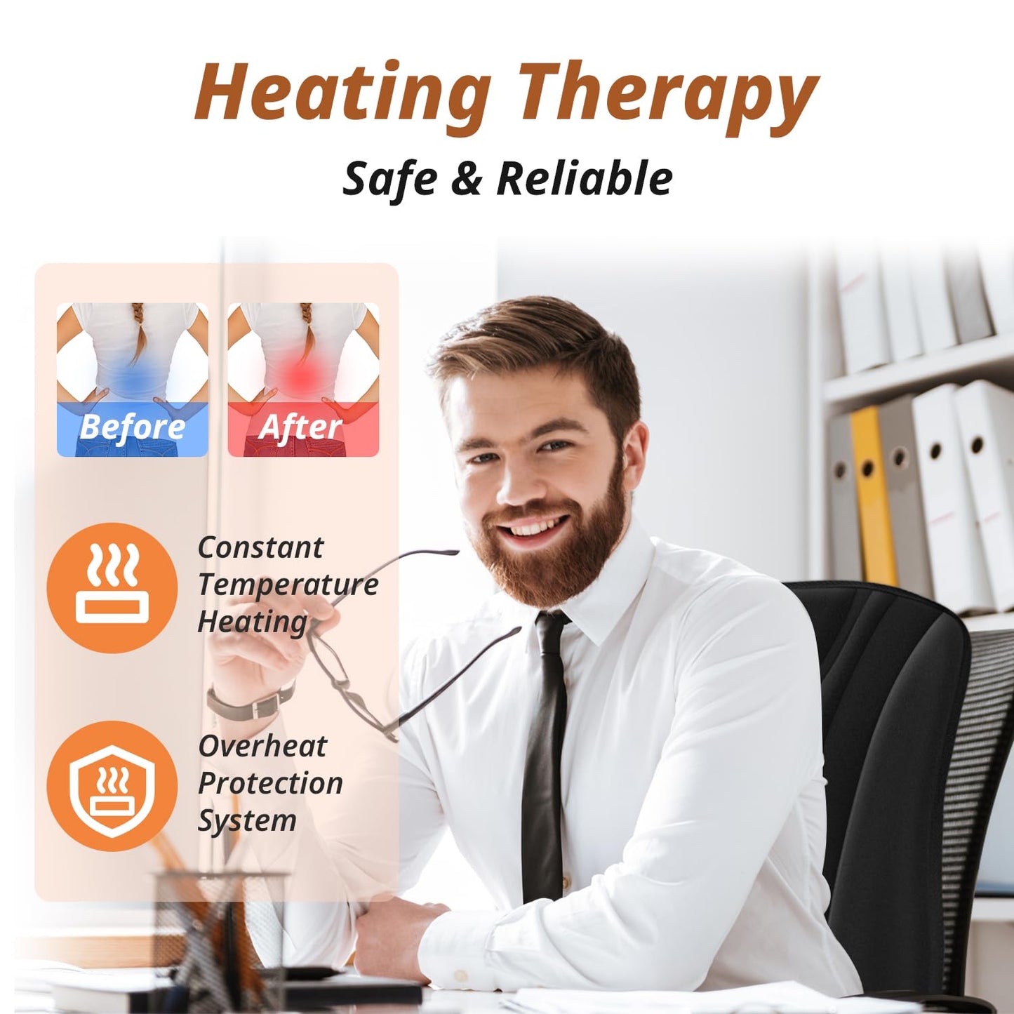 Heated Seat Cover with Expanded Heating Area, Heated Seat Cushion for Full Back and Seat, Seat Warmer with 3 Levels Temperature Control for Home Office and More, Warm Gift for Winter
