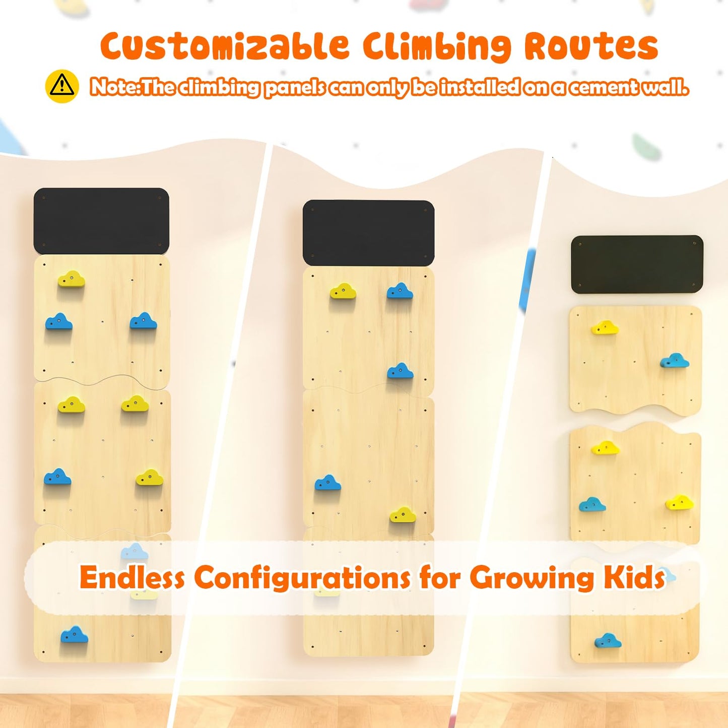 DOLEMODUO Wooden Climbing Wall, Kids Indoor Climbing Wall Panels with 12 Rock Holds, Montessori Climbing Toy for Playroom & Home Gym, Aged 3+