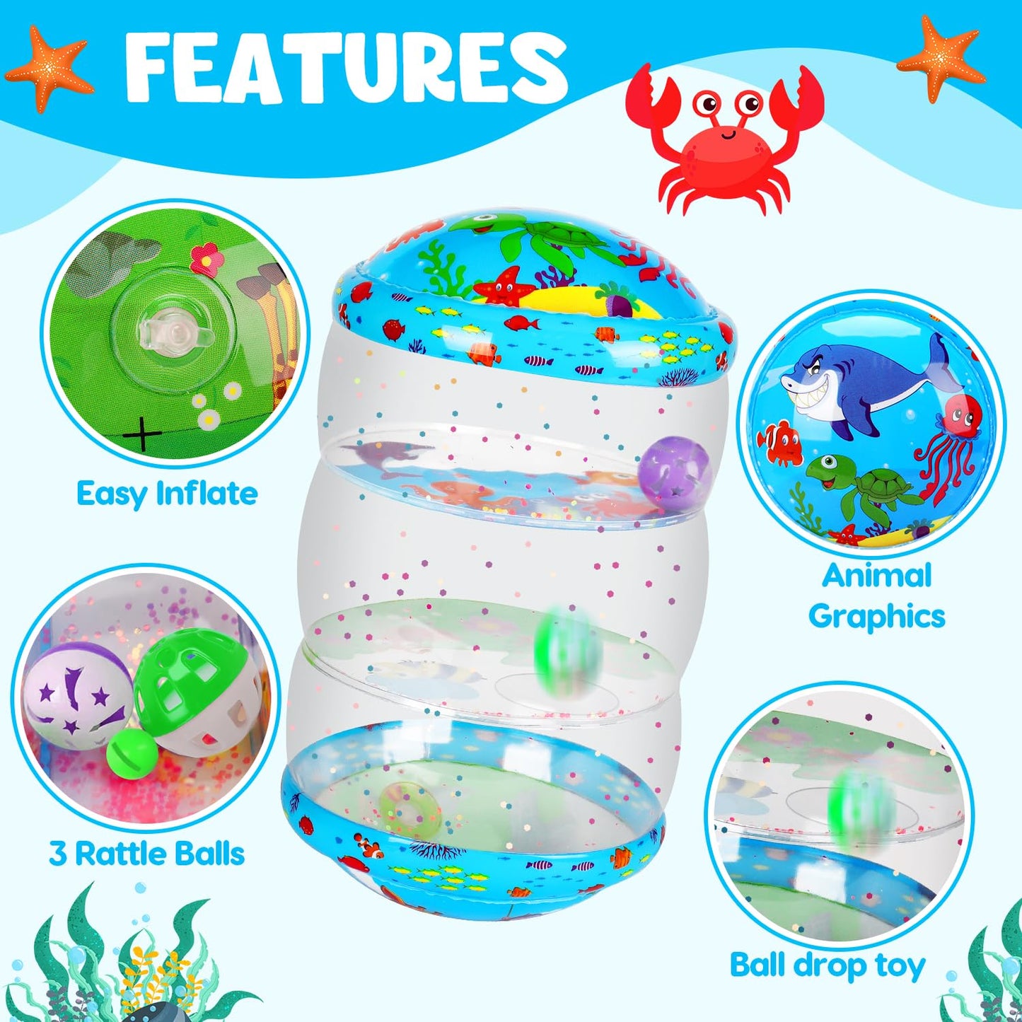 Crawling & Walking Baby Toys 6-12 Months Glowing Jumbo Inflatable Rolling Infant Toy 7 8 9 10 12-18 Month Old Tummy Time Sensory Development Light Up Toys for 1 2 Year Old Boy Girl Birthday Gifts
