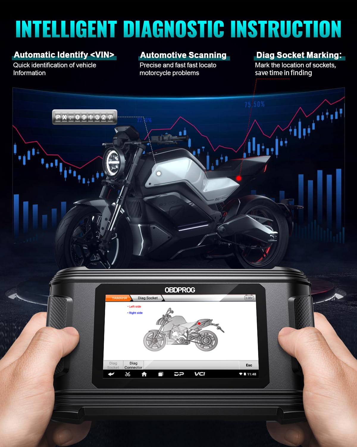 OBDPROG Moto 100 Pro Motorcycle Full-System Diagnostic Tool, Quick Service Resets, Active Tests & Advanced System Functions, Fits for BMW, Honda, Yamaha, KTM, Triumph & Ducati