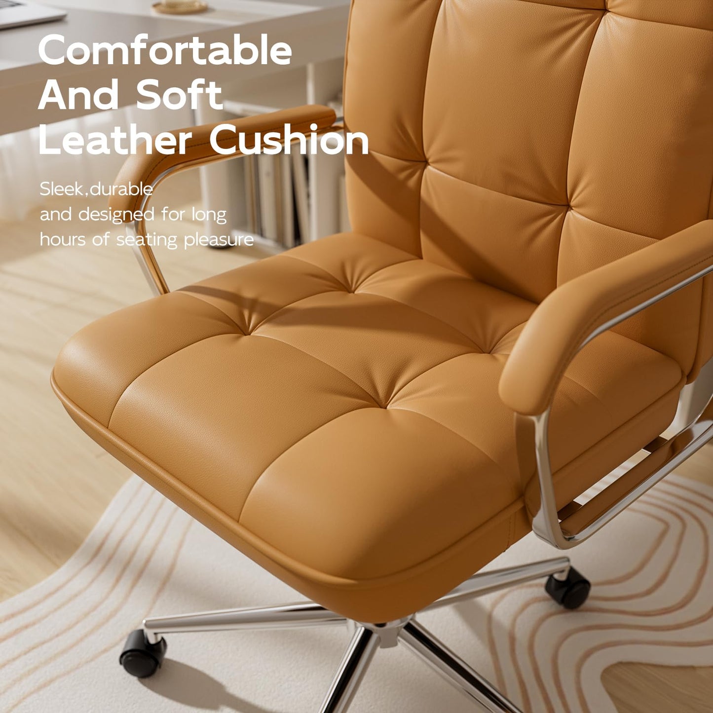 HomeZeer Brown Leather Office Desk Chair, Swivel Computer Home Office Desk Chair with Wheels and Padded Arms, Adjustable Height and Tilt