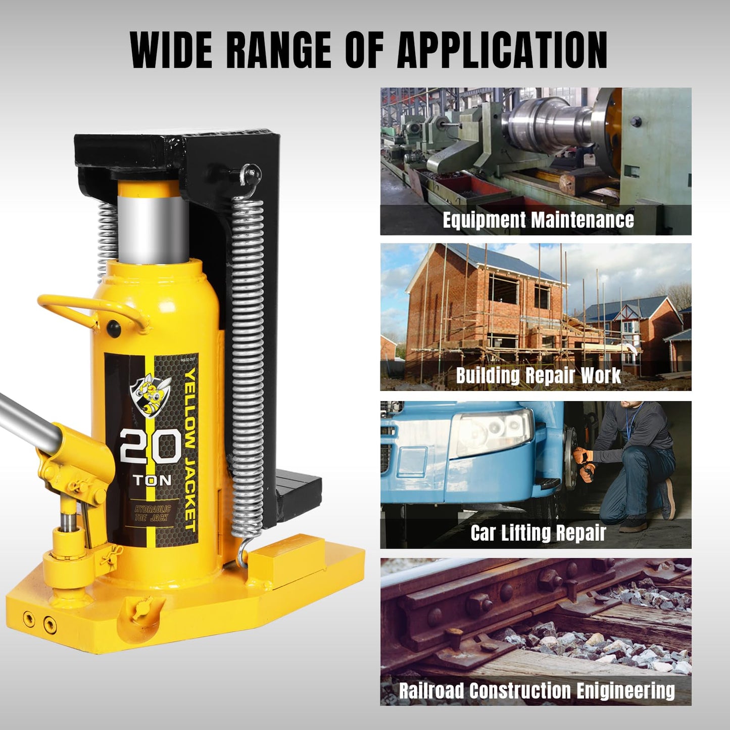 YELLOW JACKET Toe Jack 10 Ton Toe/ 20 Ton Top Capacity Hydraulic Machine Jack Lift,Air Hydraulic Claw Jack for Car Repair,Machinery,Industry Equipment