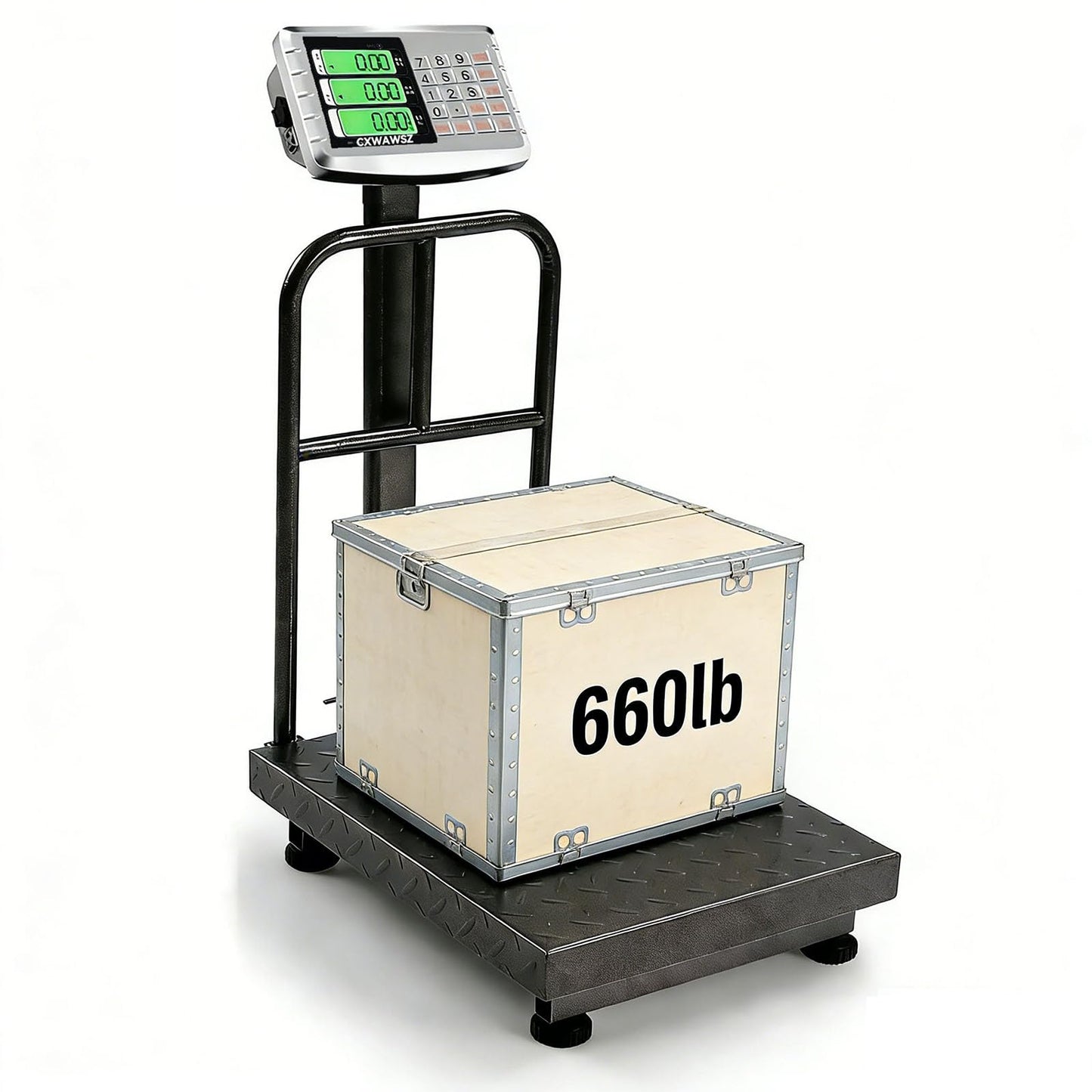 CXWAWSZ 660lb Industrial Platform Scale with Removable Guardrail Digital Scale with Accurate LB/KG High-Definition Displa Foldable for Weighing Luggage Package Shipping Double Sided Display