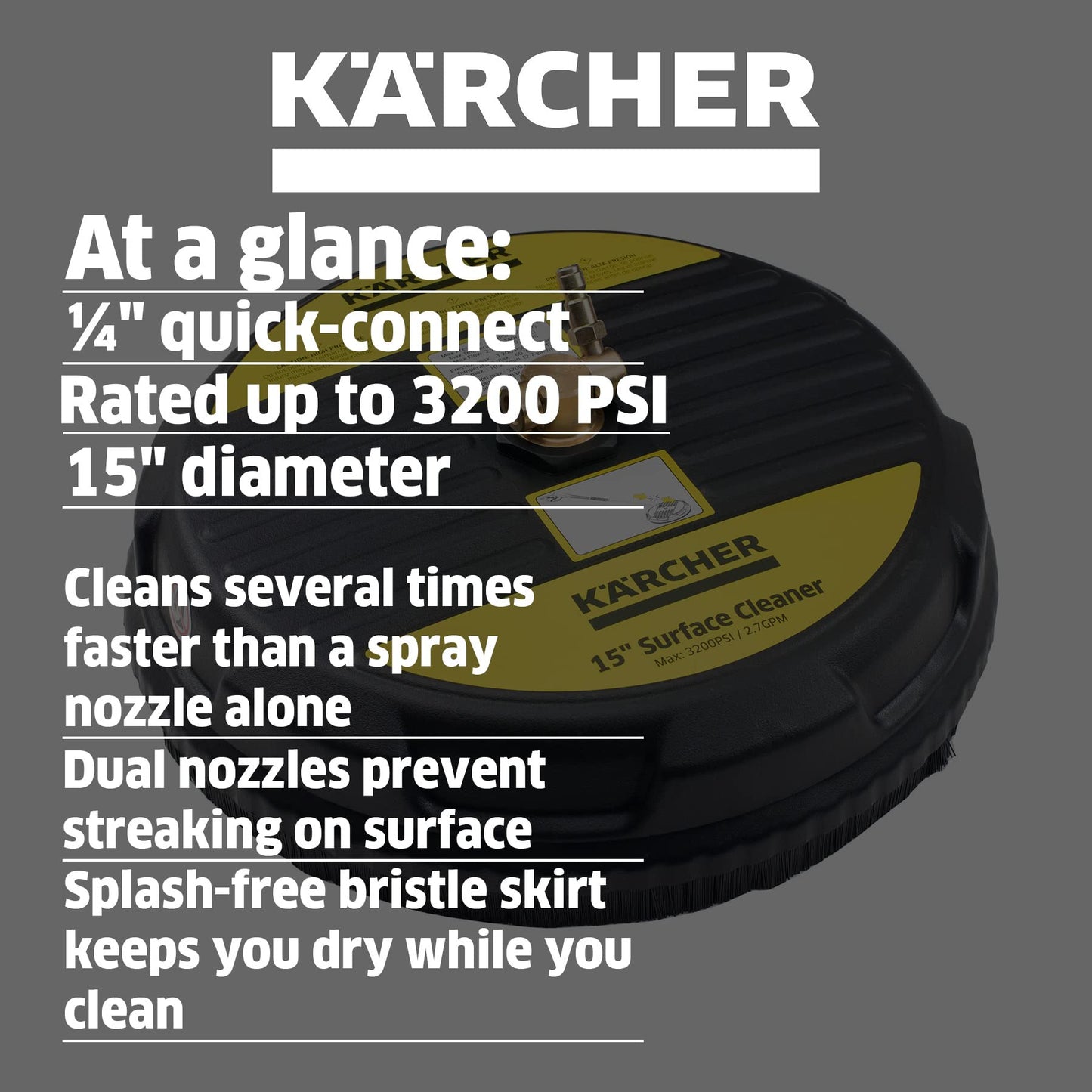 Karcher K1800PS 1800 PSI 1.2 GPM TruPressure Electric Pressure Washer & Universal 15" Pressure Washer Surface Cleaner Attachment