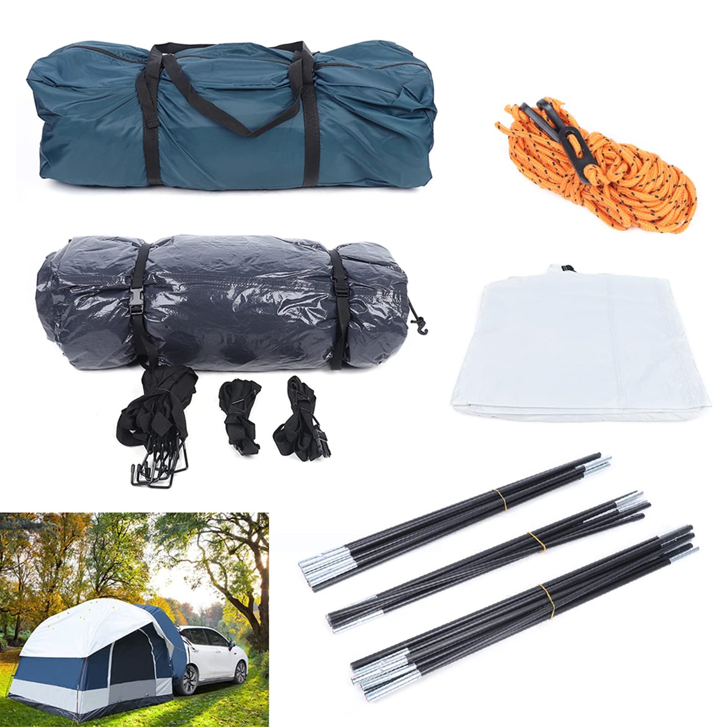 Universal SUV Camping Tent, Up to 4 Person Capacity Waterproof Car Tent for Camping, Portable and Easy Set Up, 8.2' W x 8.2' L x 6.6' H