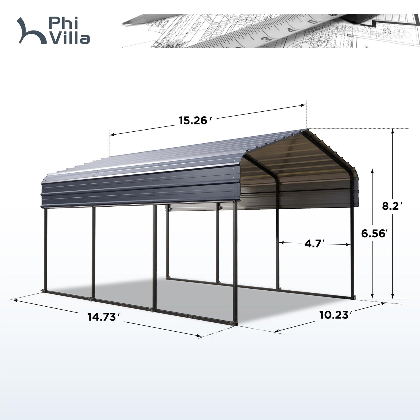 PHI VILLA 10 x 15 Heavy Duty Metal Carport with Galvanized Steel Roof with Sidewalls Enclosure Kit, Sturdy Metal Carport for Cars, Boats, and Tractors