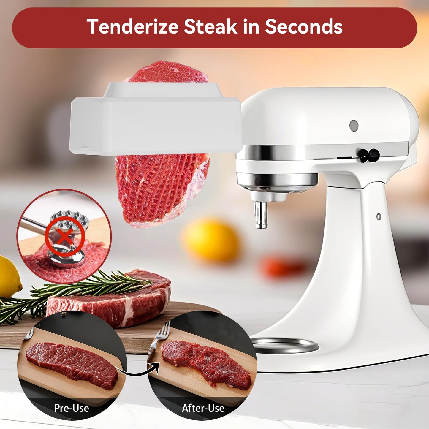 GOKALL Meat Tenderizer Attachment for Kitchenaid Stand Mixers, 3 Adjustable Thickness Meat Tenderizer Machine, Steak Cuber Processor Accessories for Effortless Meat Preparation, Dishwasher Safe