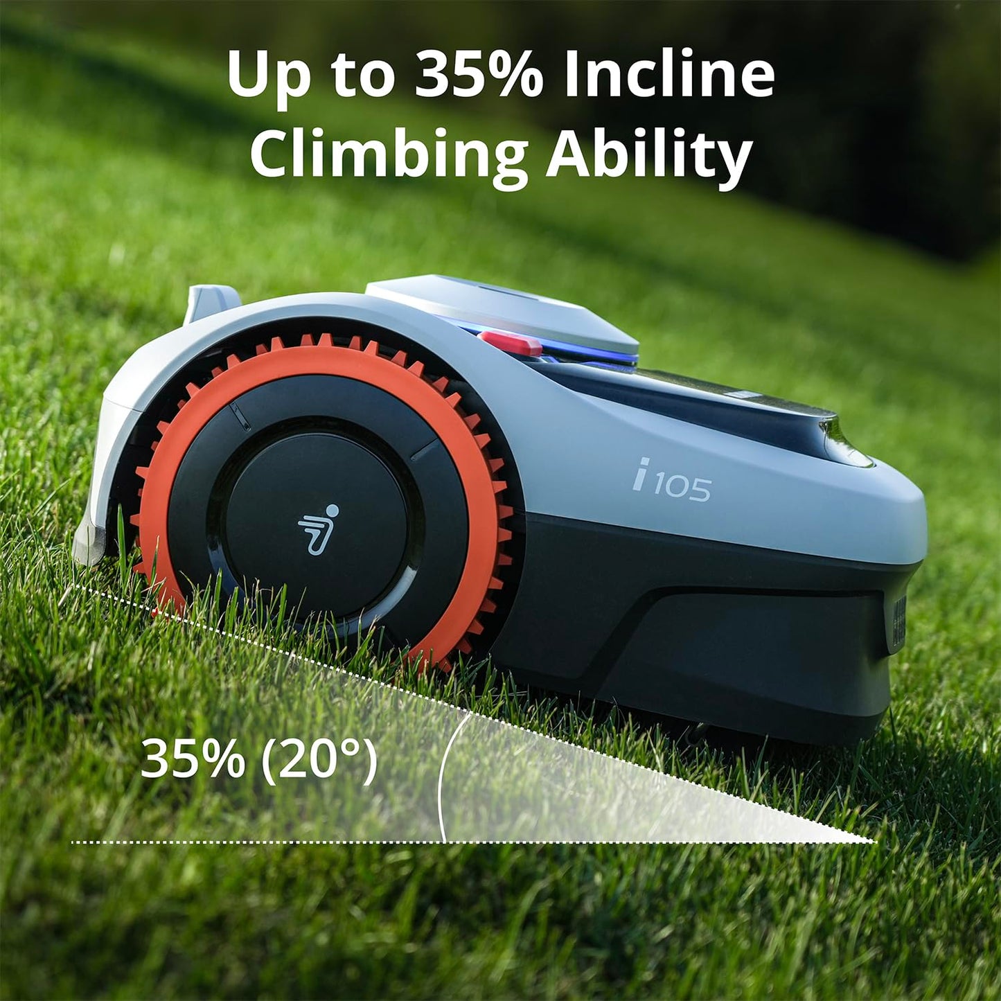 Navimow i105N + Rough Terrain Kit, Robust Wheels for Muddy Terrain and up to 35% Incline.