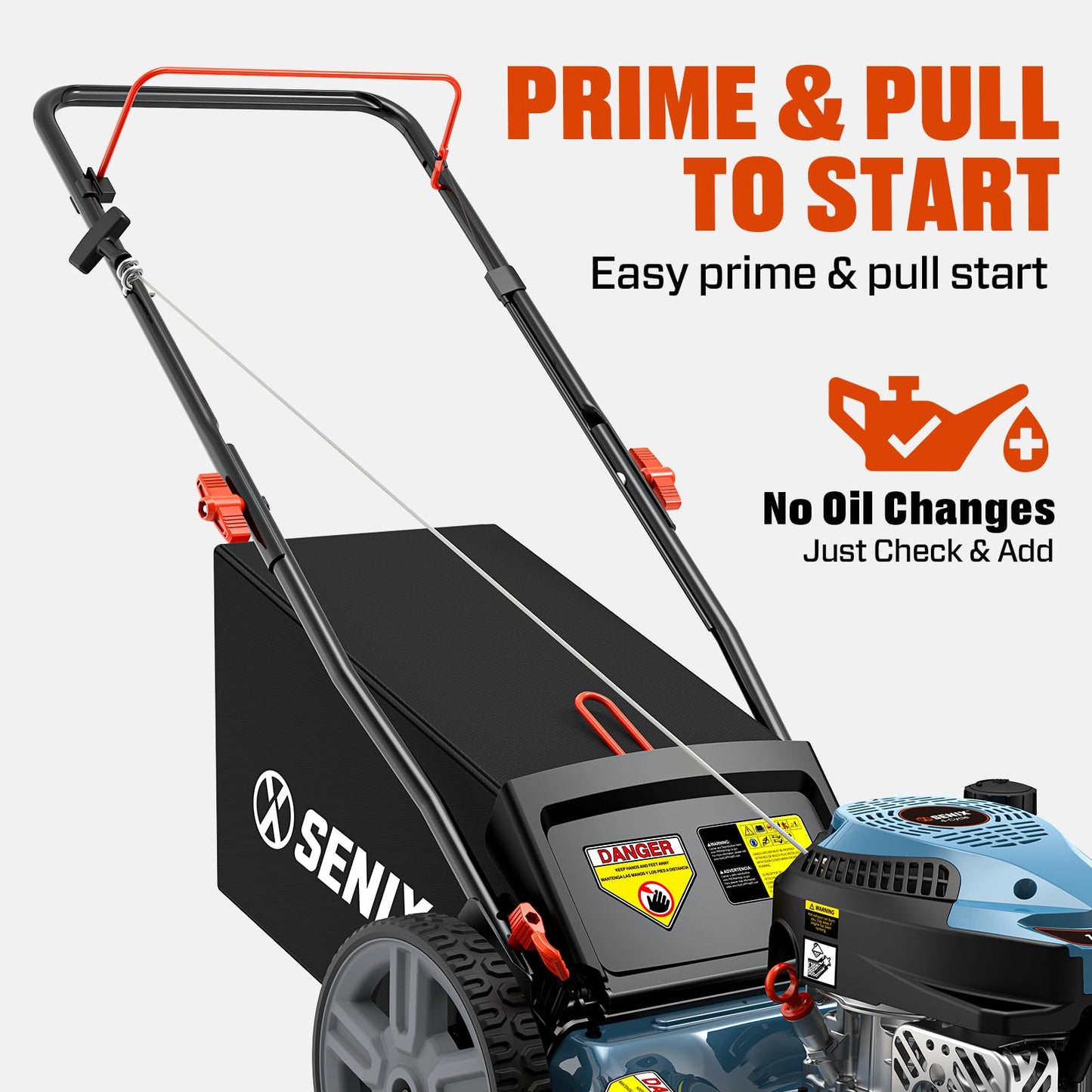 SENIX 144 cc 21-inch Push Lawn Mower, Gas-Powered 4-Stroke Engine, 3-in-1 Design, Steel Deck, 6-Level 1.25''-3.75'' Cutting Height, with 1.7 Bushels Grass Bag