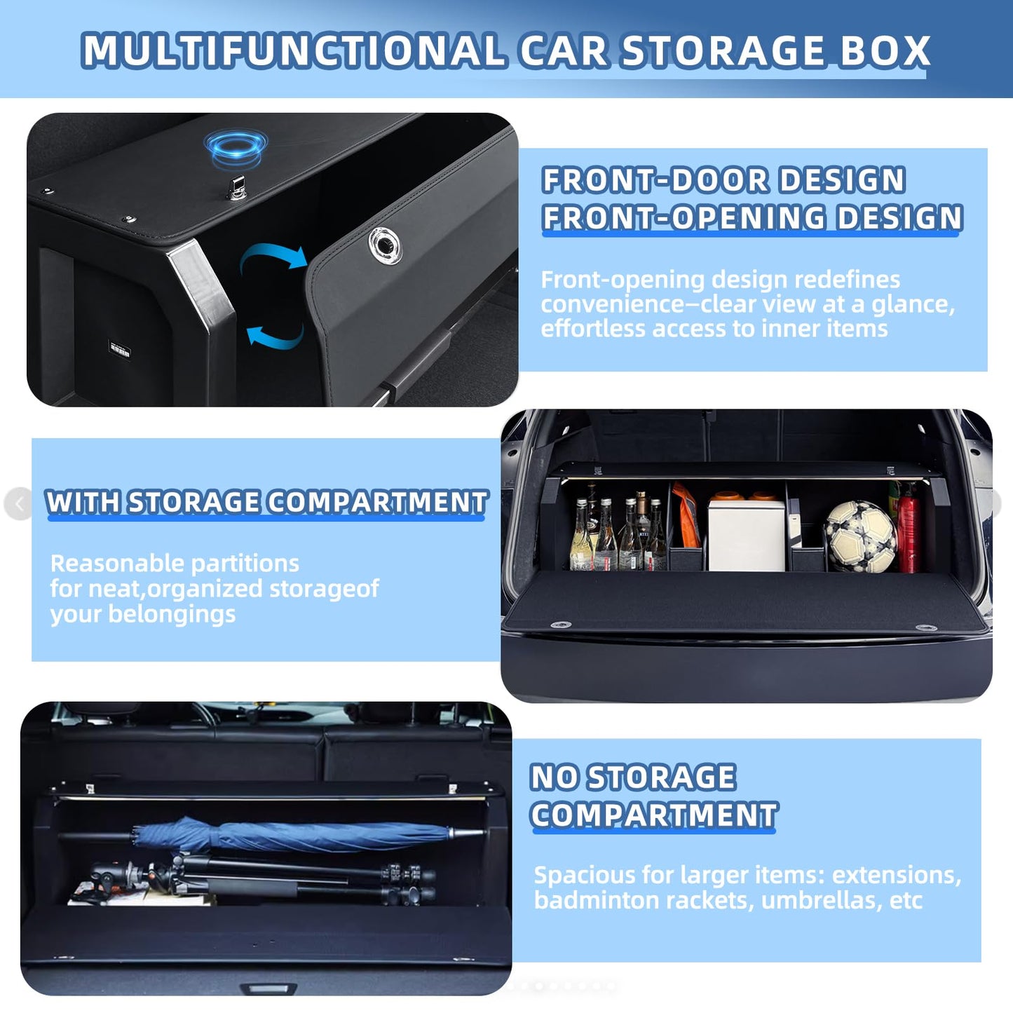 XCF Car Trunk Organizer Sturdy Car Storage Organizer with Lid and Push-pull Handle Collapsible Leather Cargo Organizer for Suv, Truck, Sedan, Van (Black, 40.5 x 11.4 x 12.2in)