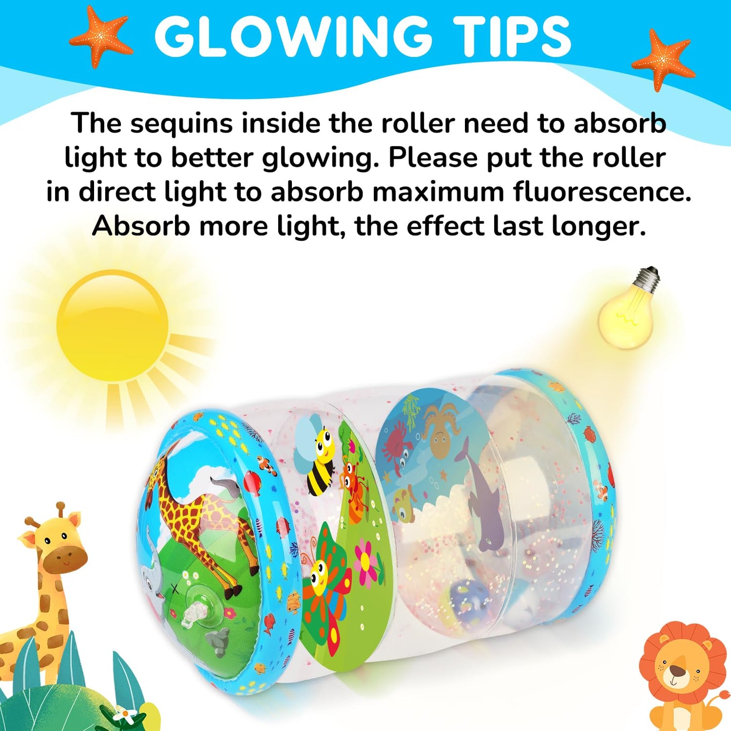 Crawling & Walking Baby Toys 6-12 Months Glowing Jumbo Inflatable Rolling Infant Toy 7 8 9 10 12-18 Month Old Tummy Time Sensory Development Light Up Toys for 1 2 Year Old Boy Girl Birthday Gifts