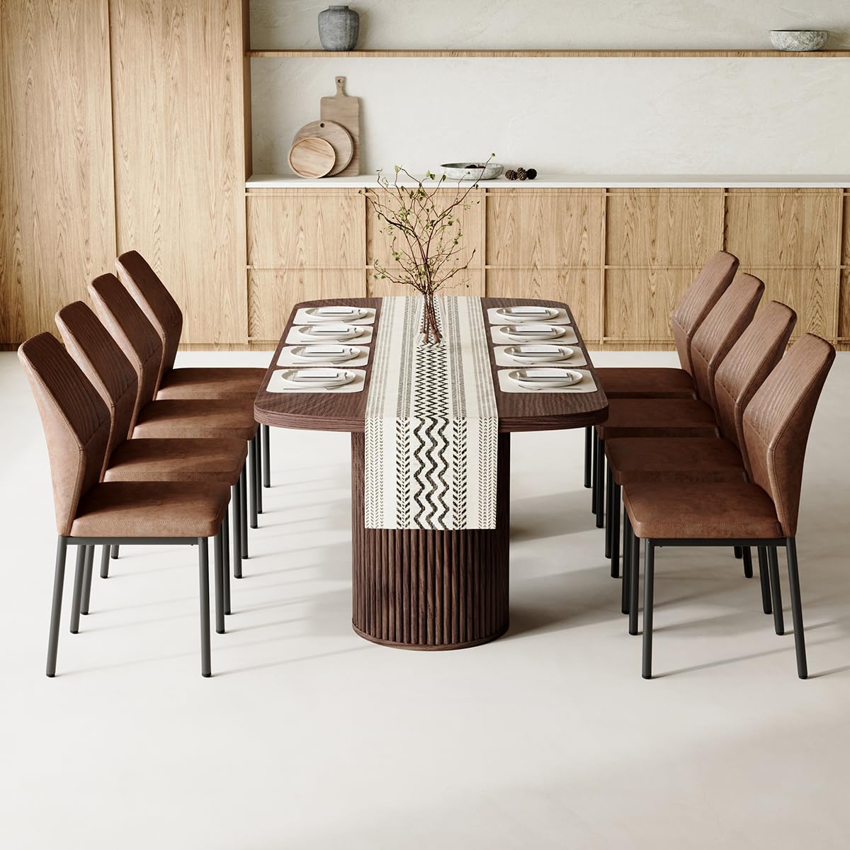 Rejeke 79" Dining Table Set for 8,Large Rectangular Kitchen Table Set for 8 with Cushioned Chairs,Modern Mid-Century Wood Dining Room Table Set,Ideal for Dining & Gatherings (Walnut)