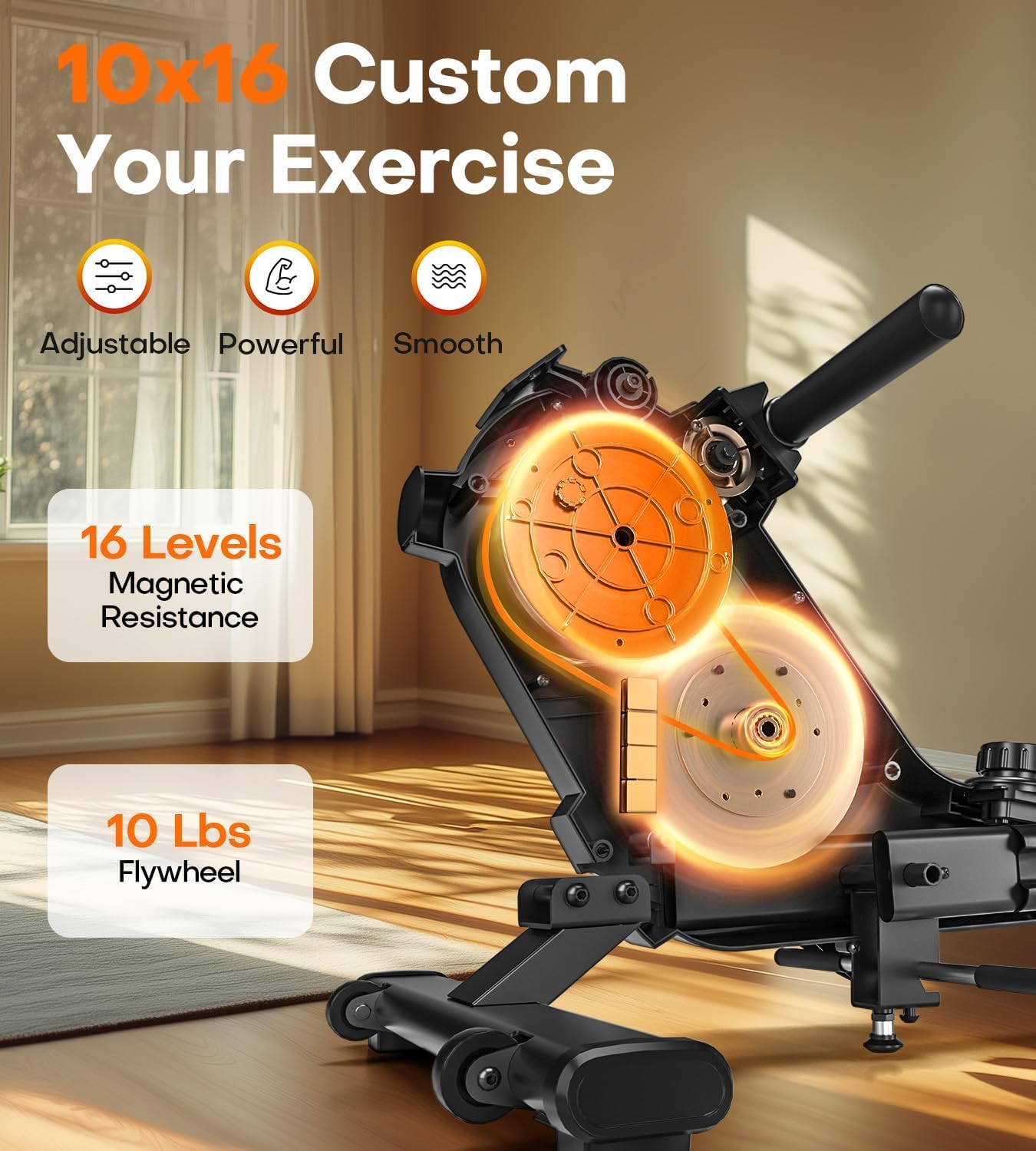 Rowing Machines for Home, MOSUNY Magnetic Rowing Machine, 16-Level Adjustable Resistance, 350 lb Weight Capacity, Upgraded Dual Slide Rails with Data Display Screen