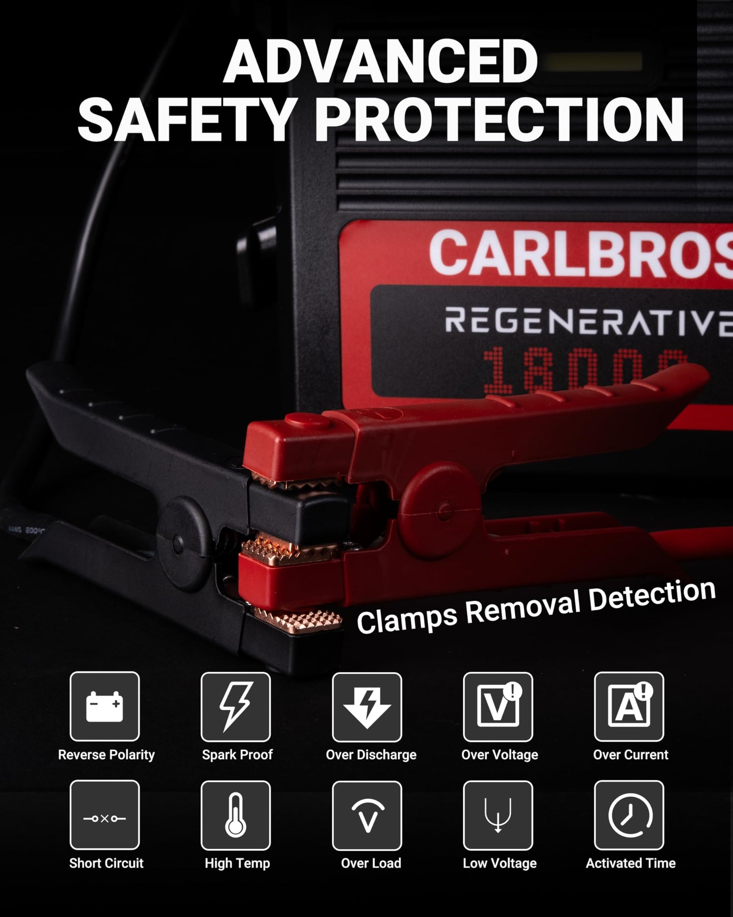 CARLBROS CB40 Heavy Duty Jump Starter, 40S Fast Recharge, 18000A 12/24 Volt Battery Jump Pack for Gas & Diesel Engines Up to 32L, LiFePO4 Commercial Battery Jumper Box for Truck
